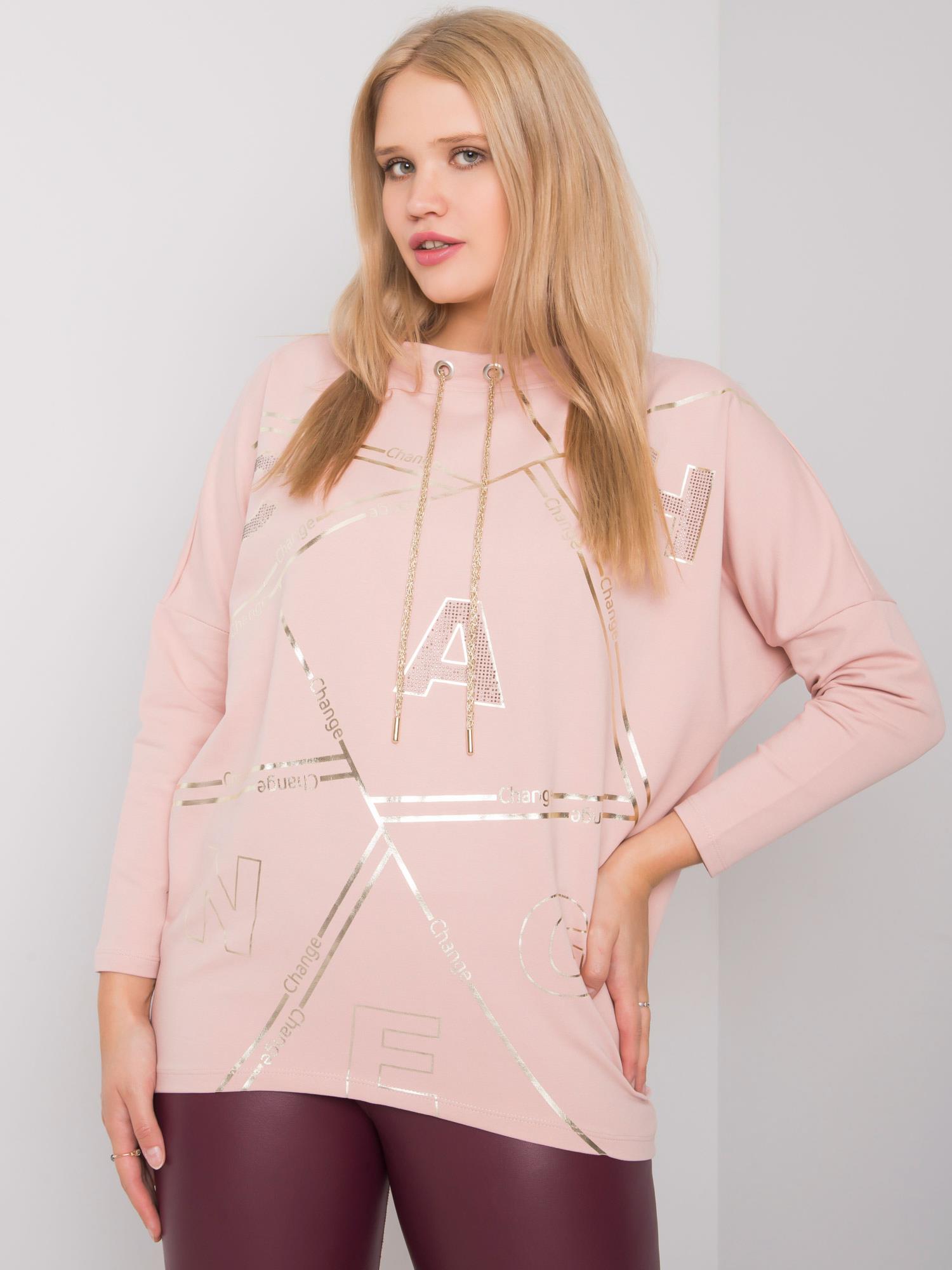 Dusty Pink Blouse Of Larger Size With Print And Patch