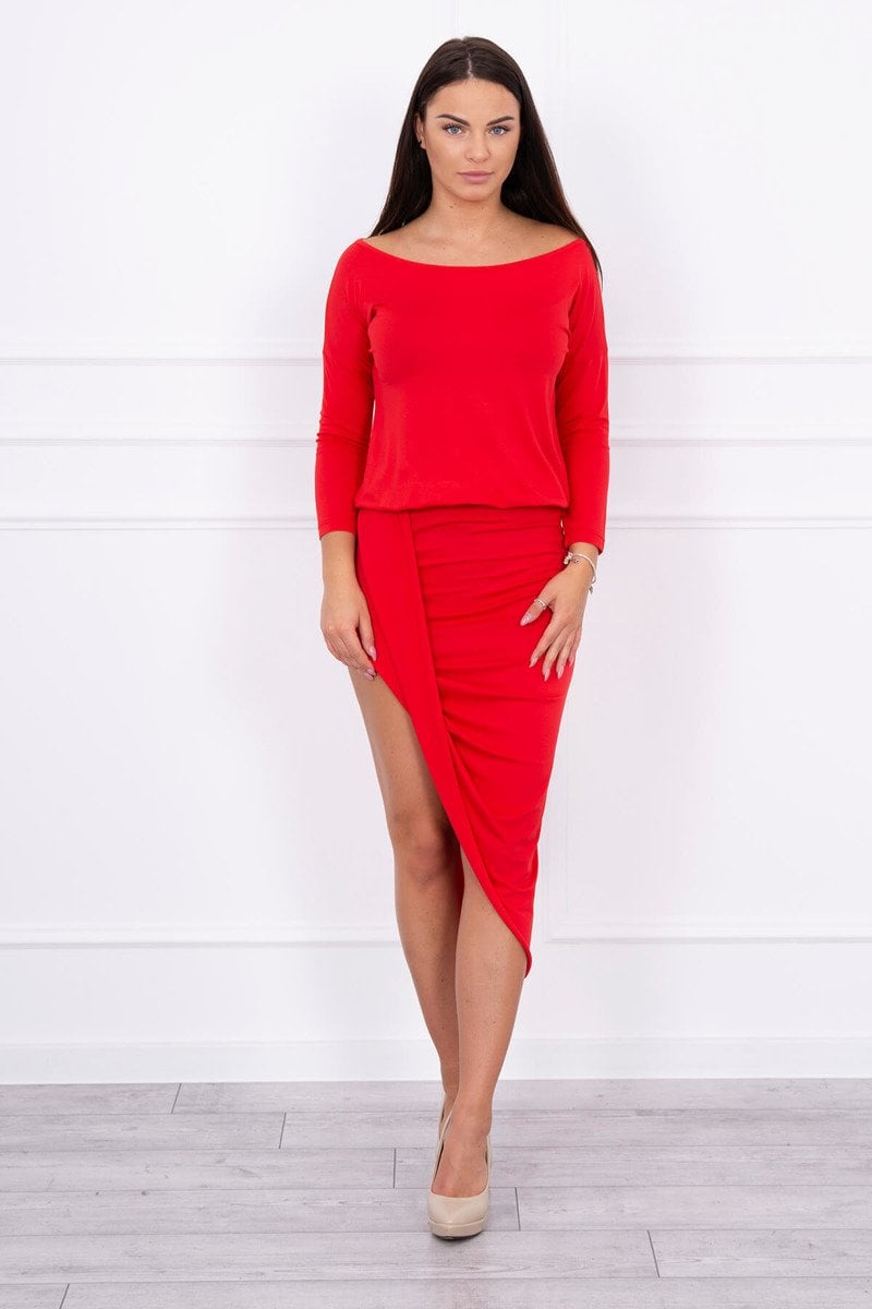 Asymmetrical Dress, 3/4 Sleeve Red