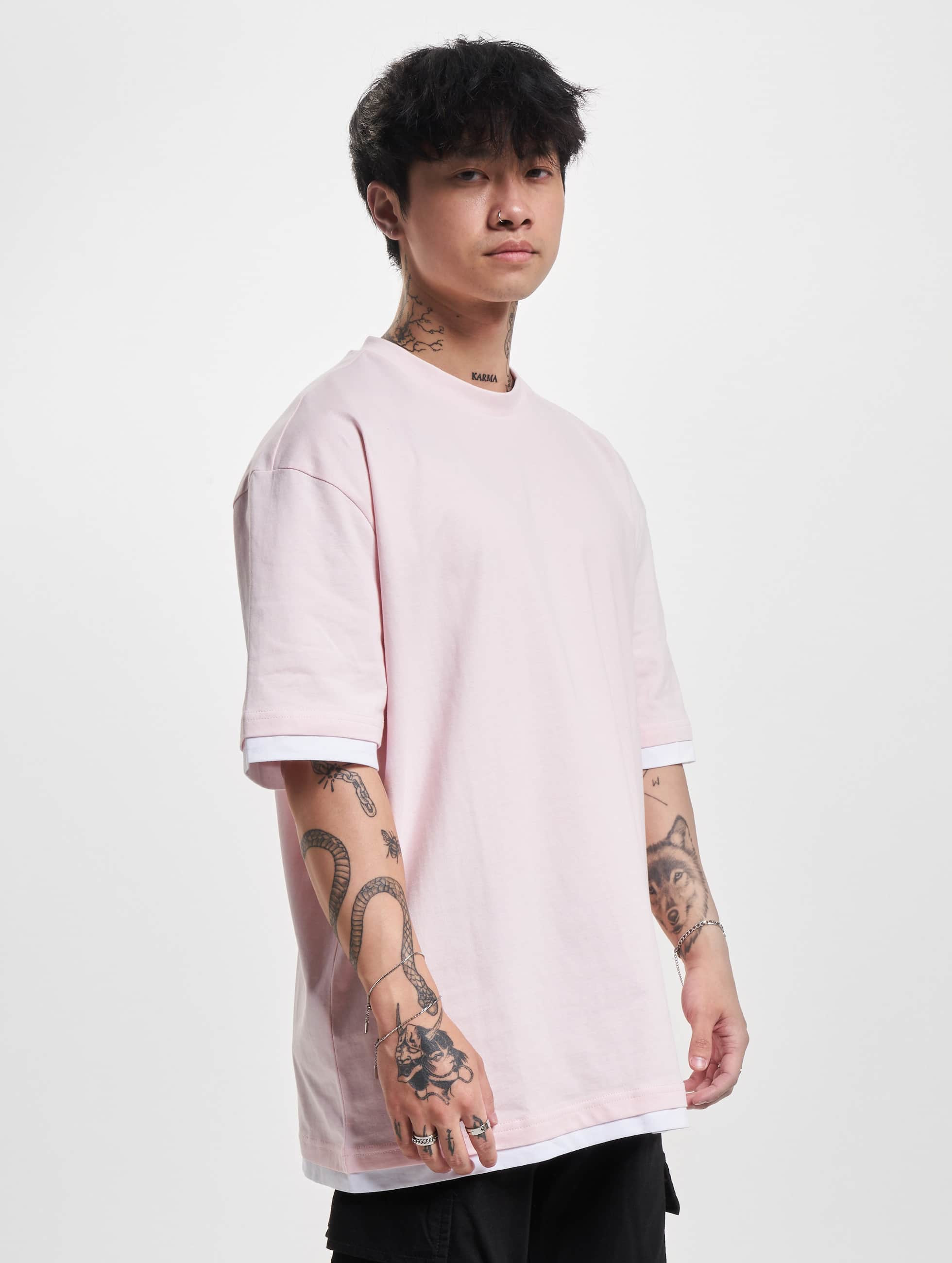Levně Pánské tričko DEF Visible Layer - růžová/bílá
