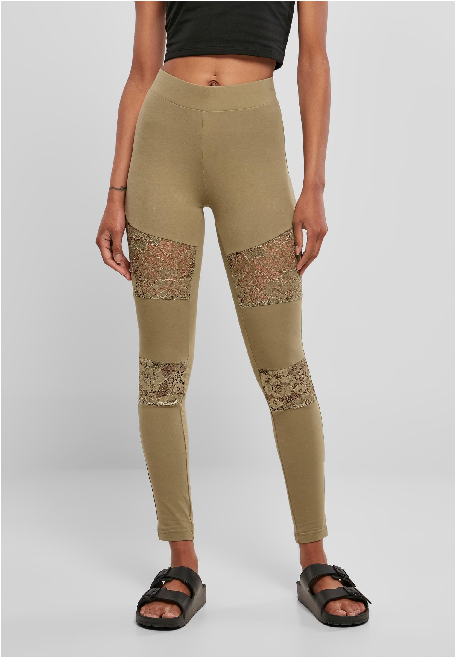 Women's Lace-up Leggings In Khaki Color