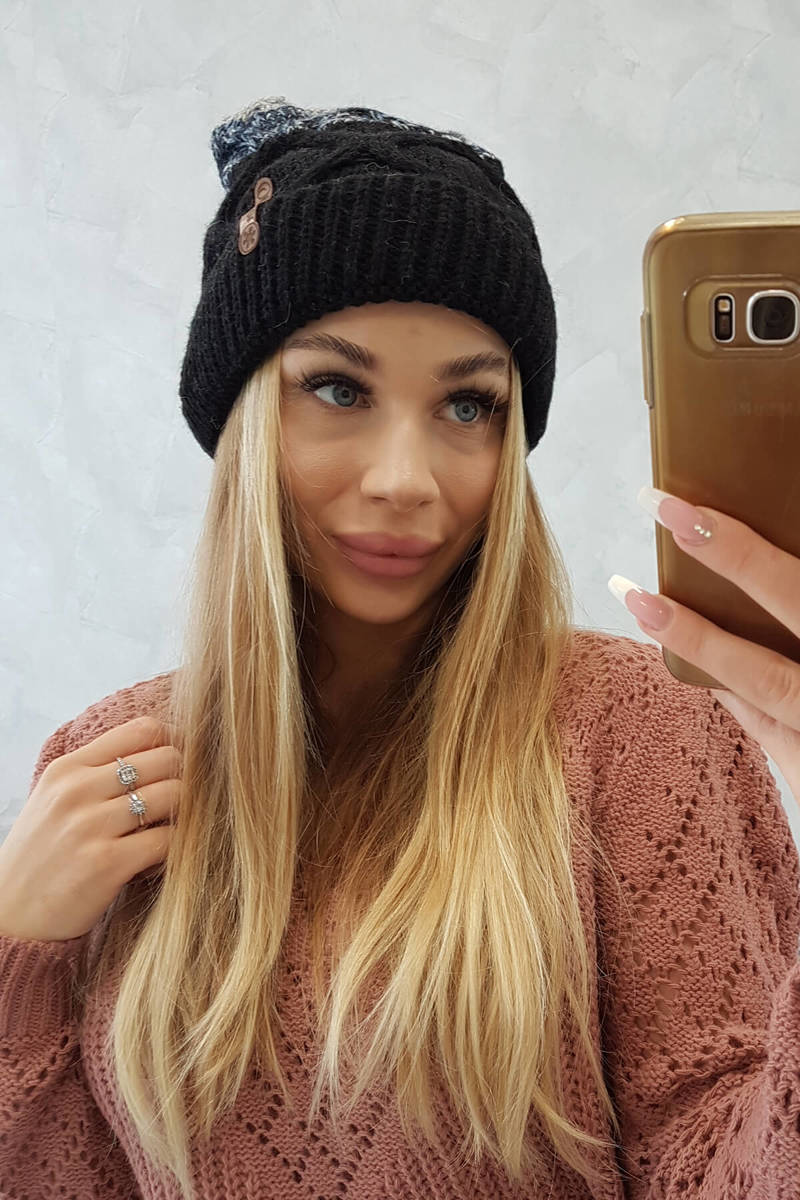 Beanie with fleece Alice K248 black+grey
