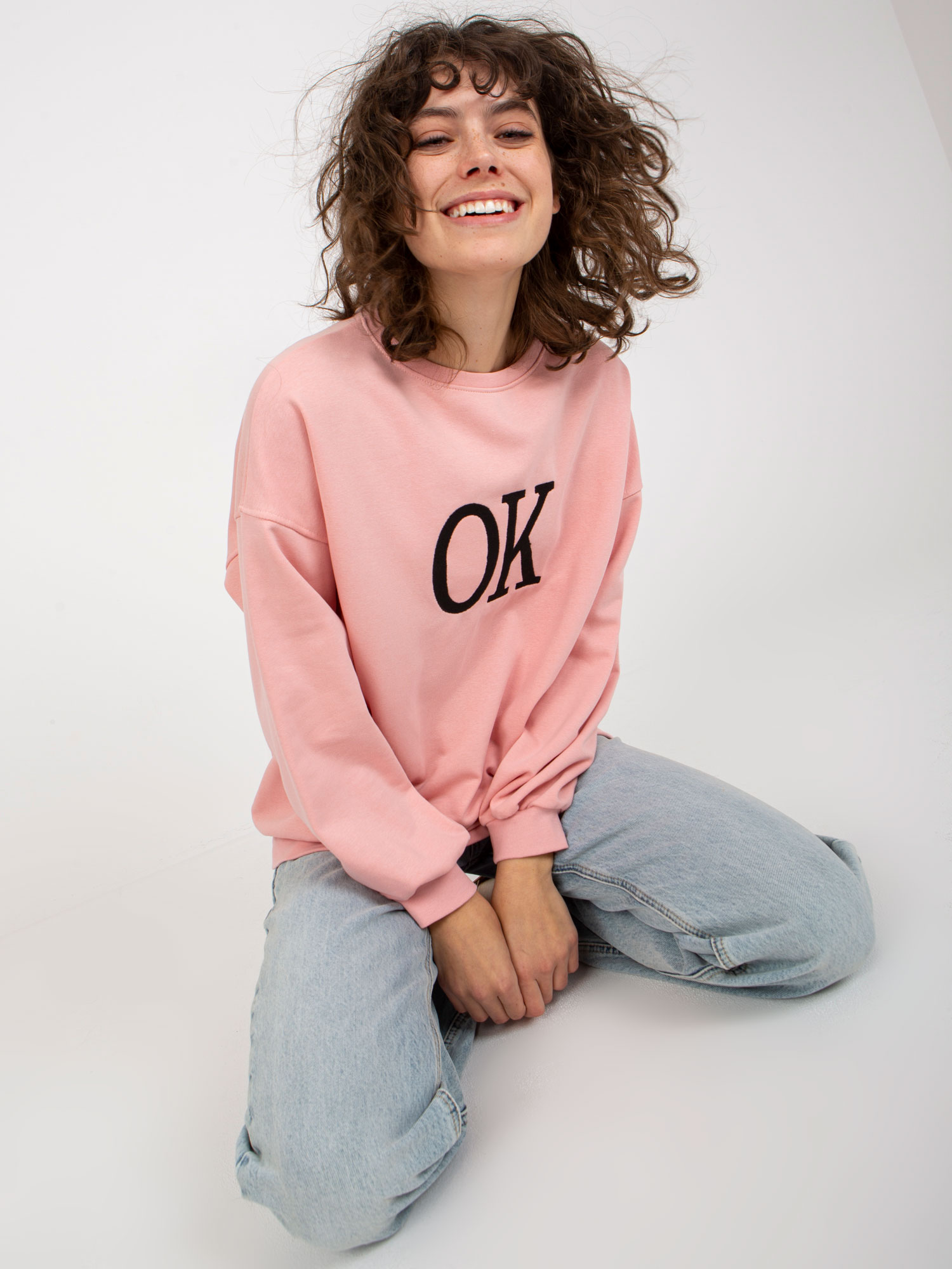 Light Pink Loose Hoodie With Inscription