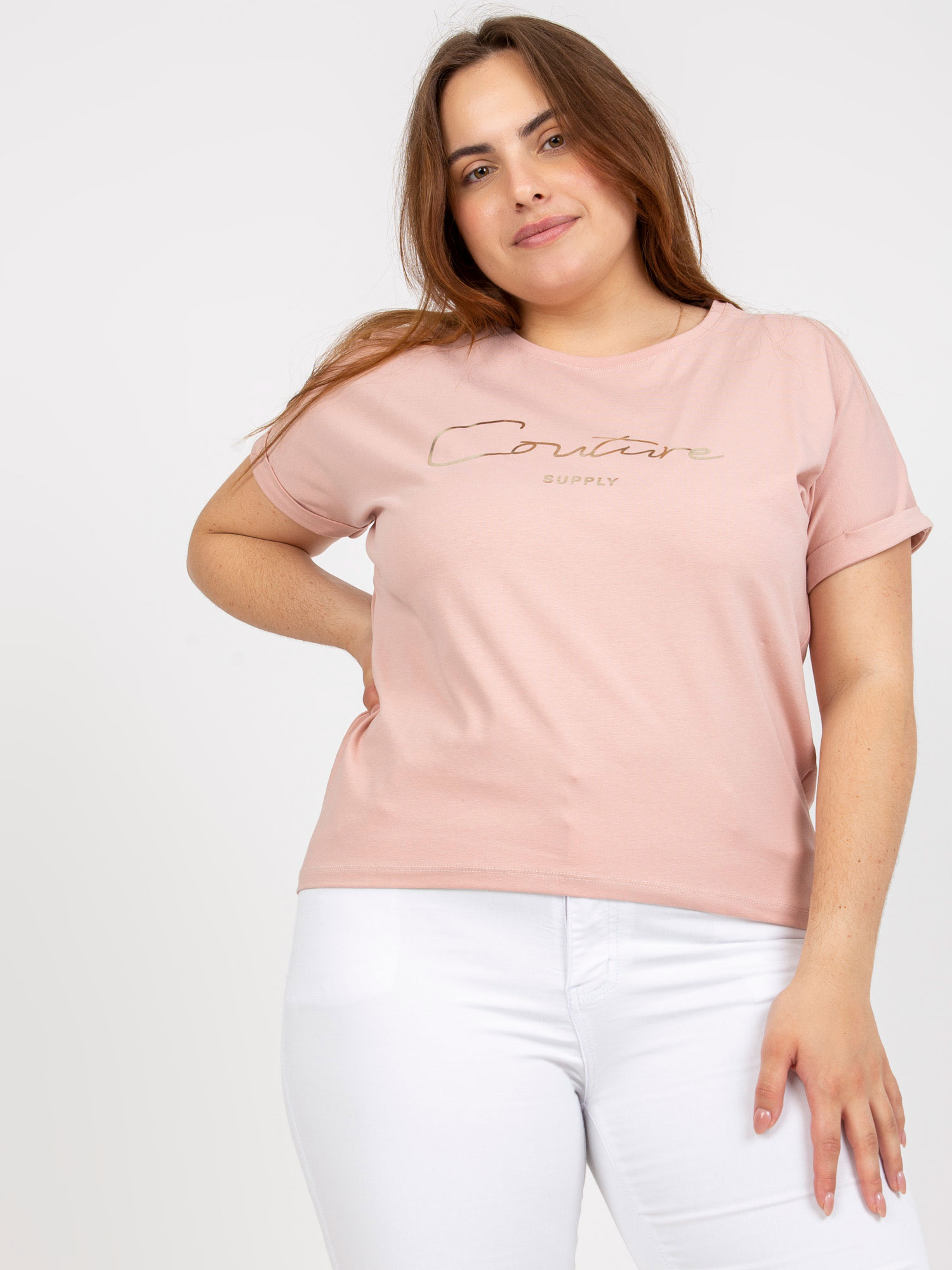 Dusty Pink Women's T-shirt Plus Size With Inscription