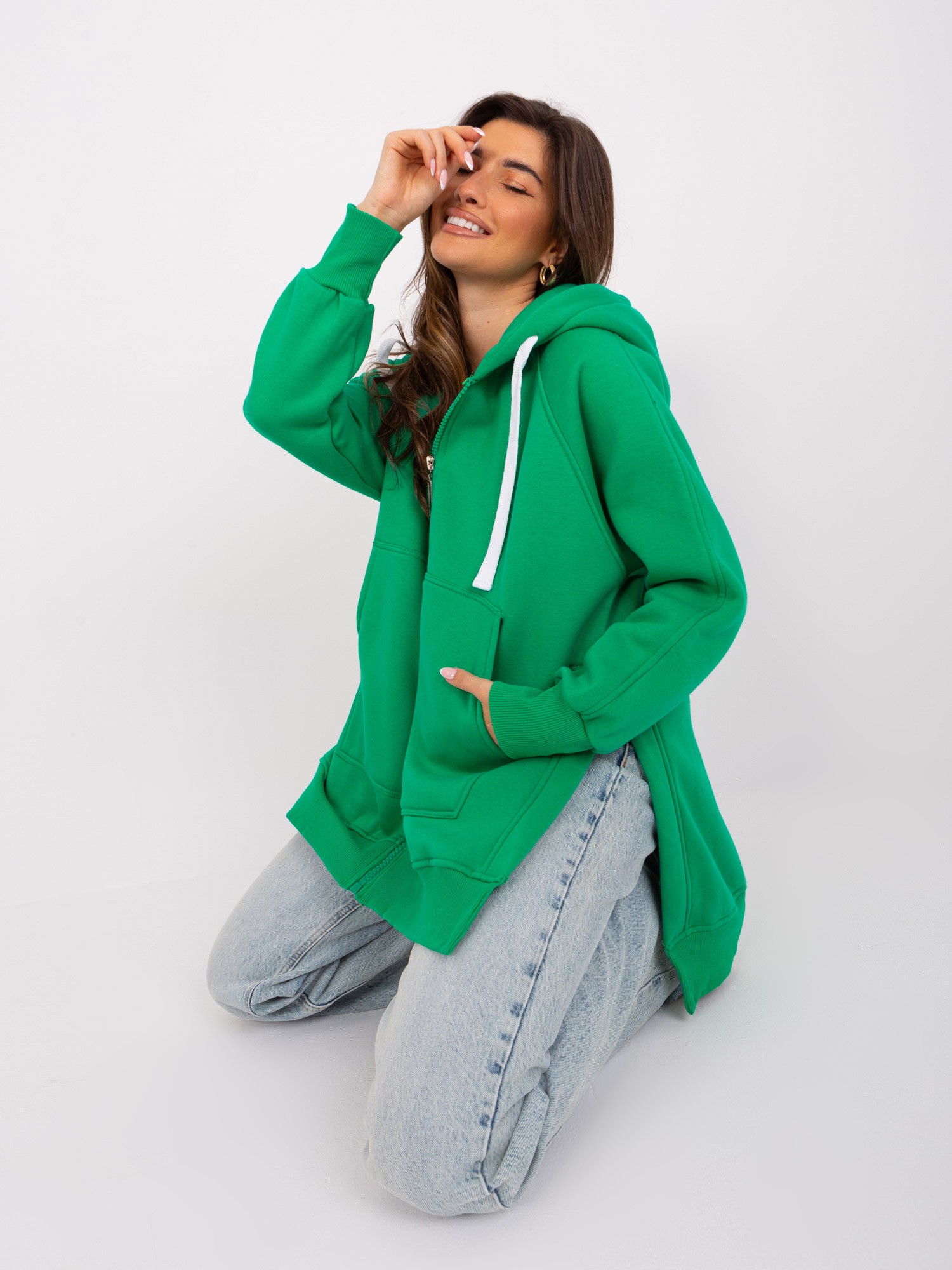 Basic Green Cotton Zip-Up Sweatshirt