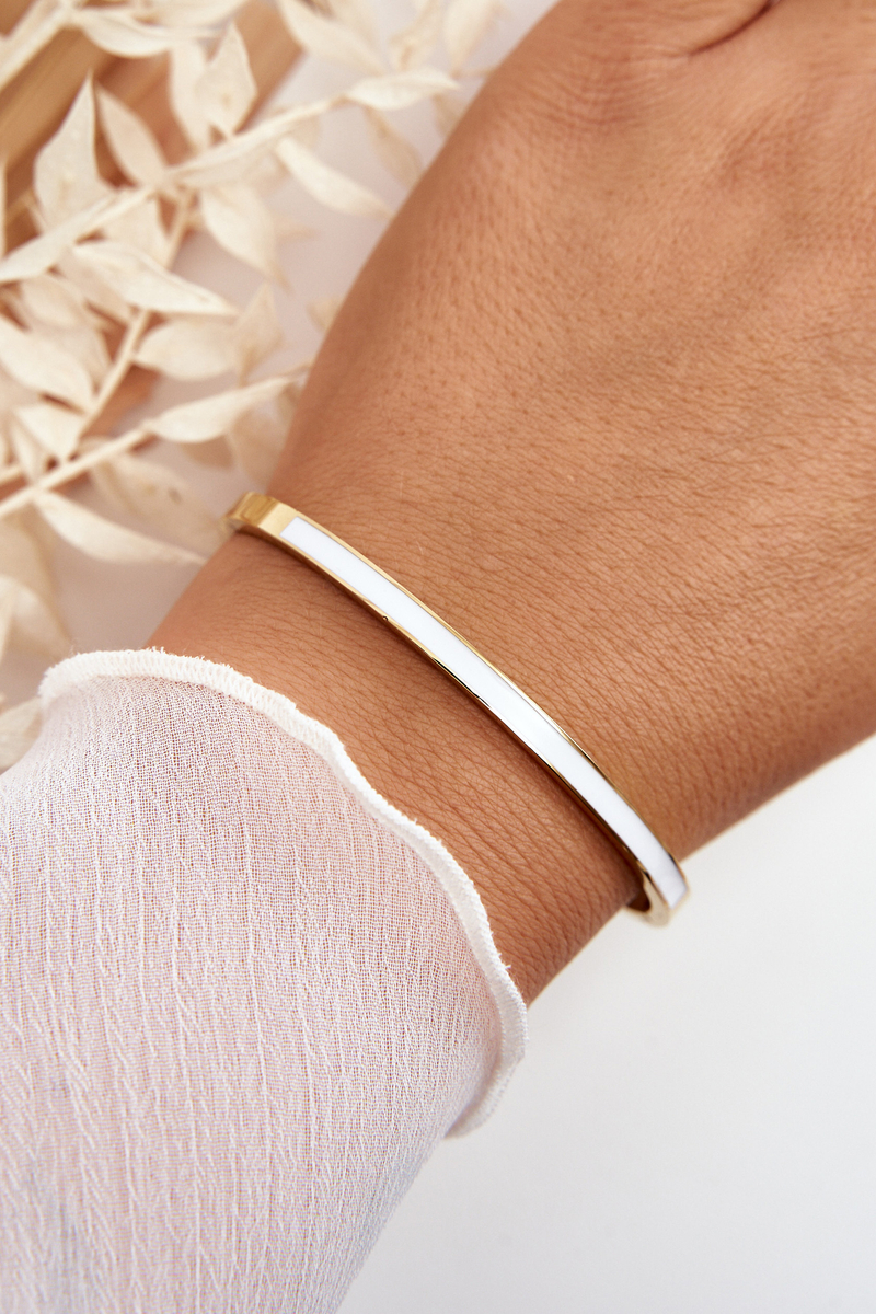Women's bracelet with steel buckle, gold and white