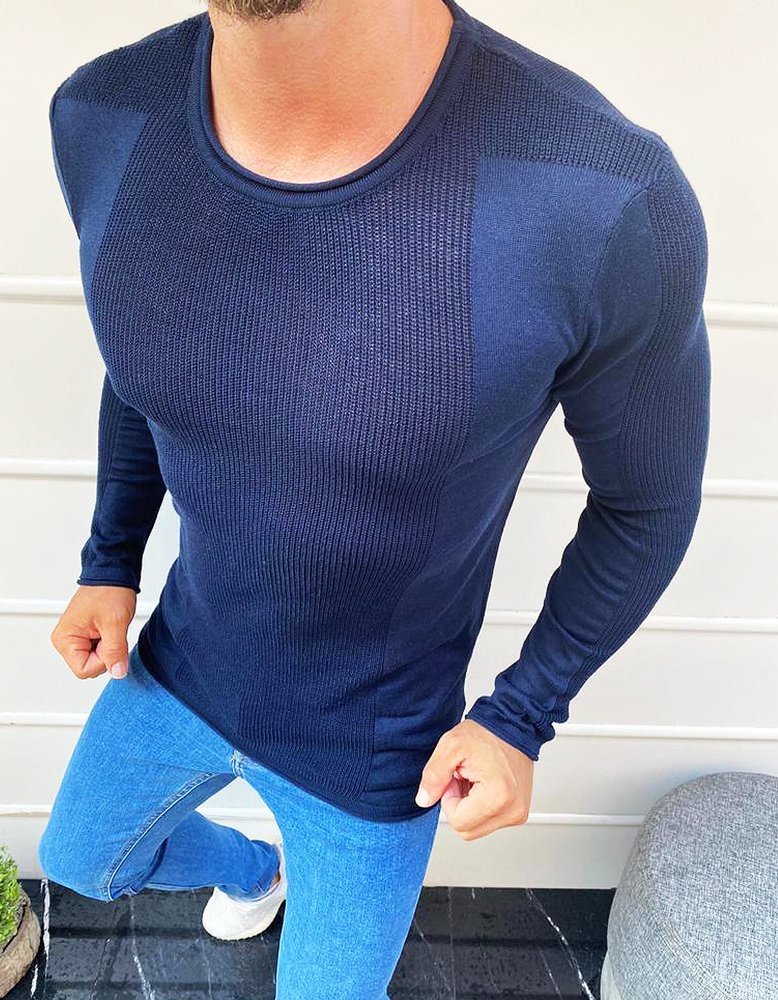 Navy Blue Men's Sweater Slipped Over The Head WX1586