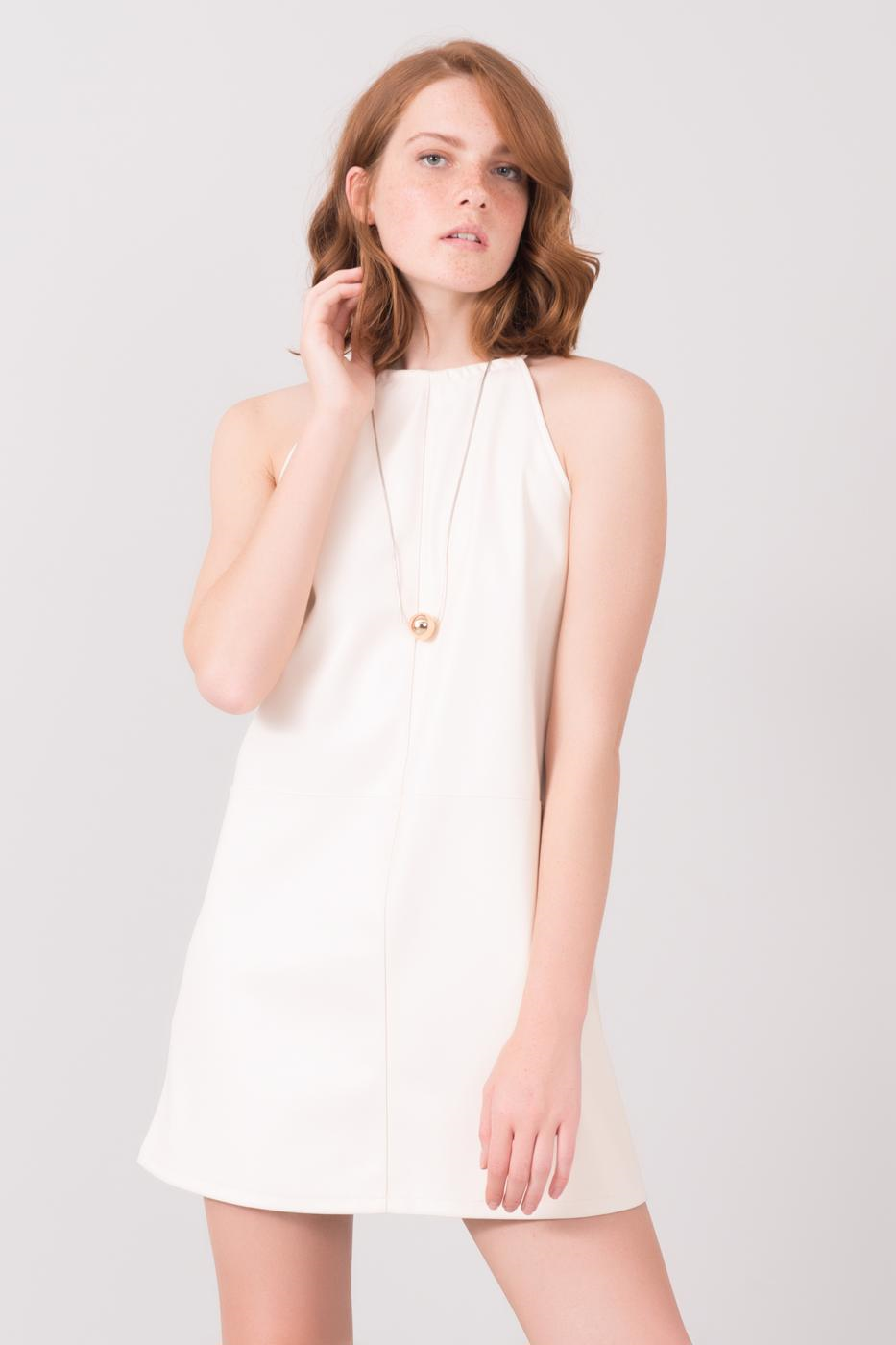Rochie din piele faux BSL Ecru