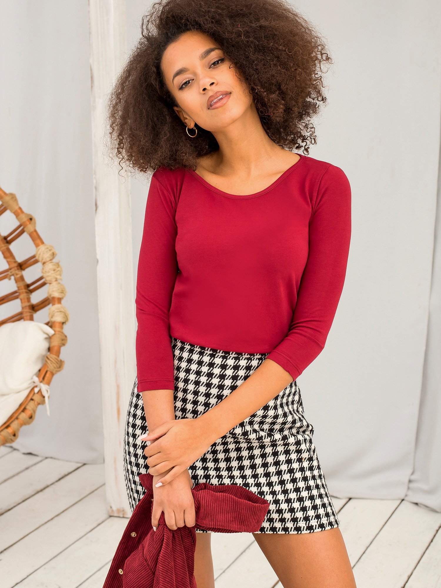 Bluza de bază din bumbac burgundy