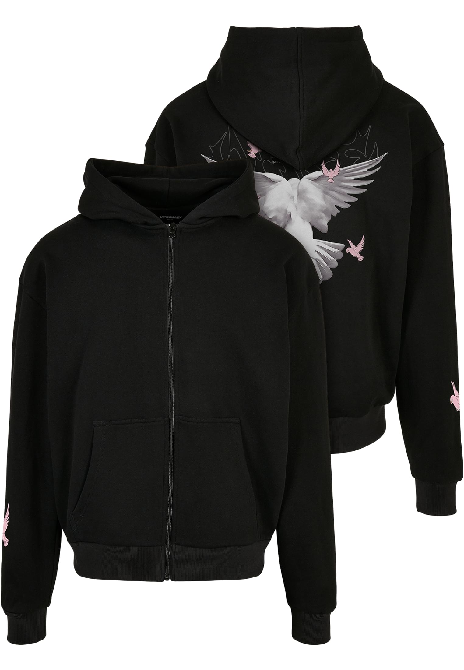 Doves Oversize Zip-up Hoodie Black