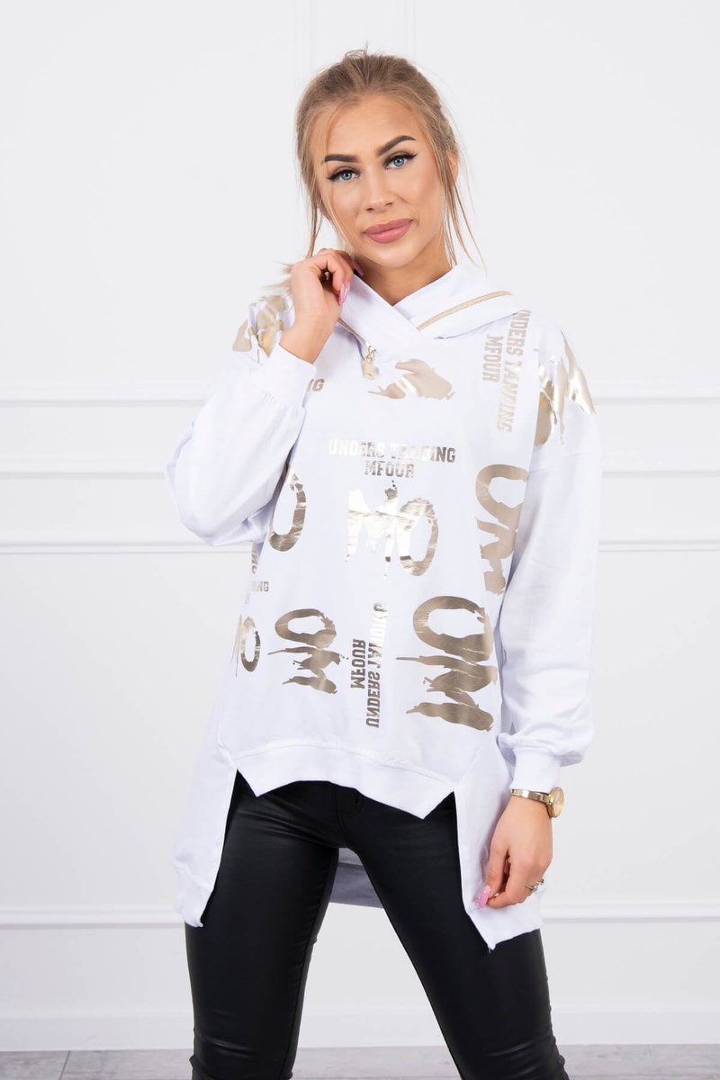 Sweatshirt With Zipper On Hood White