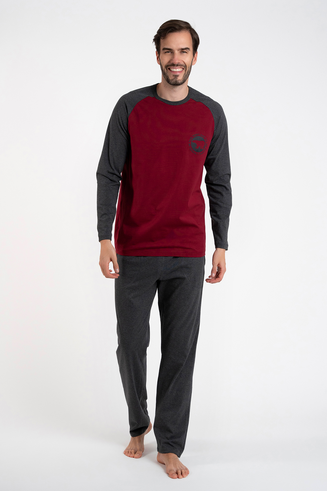 Men's Pyjamas Morten, Long Sleeves, Long Trousers - Burgundy/dark Melange