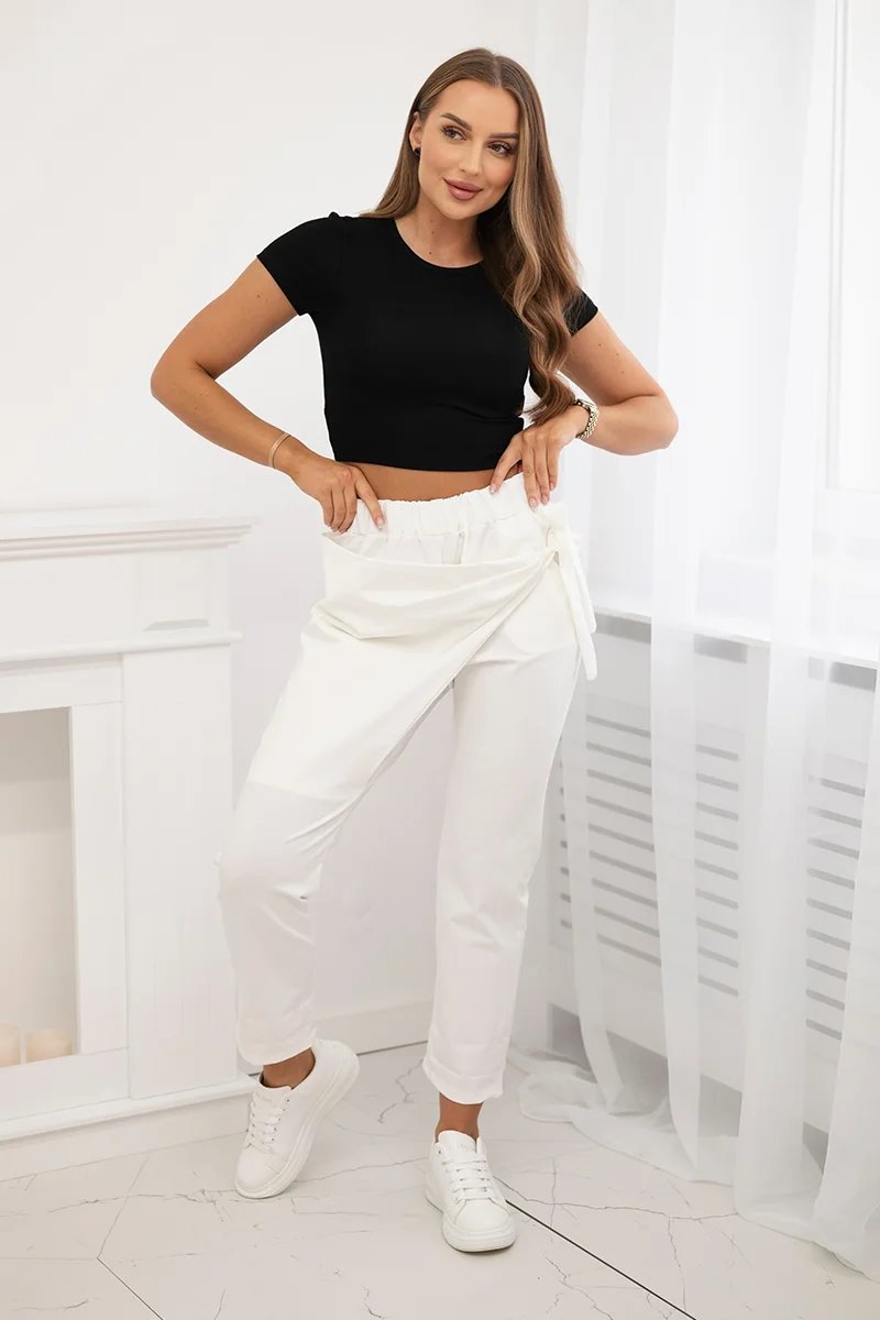 Tie trousers with asymmetrical front Grey-white