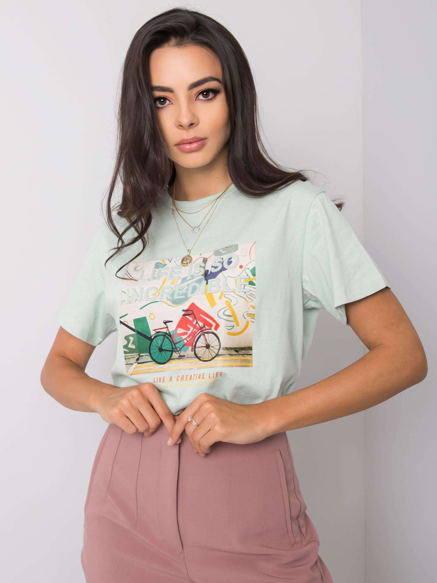 Mint Cotton T-shirt With Inscription