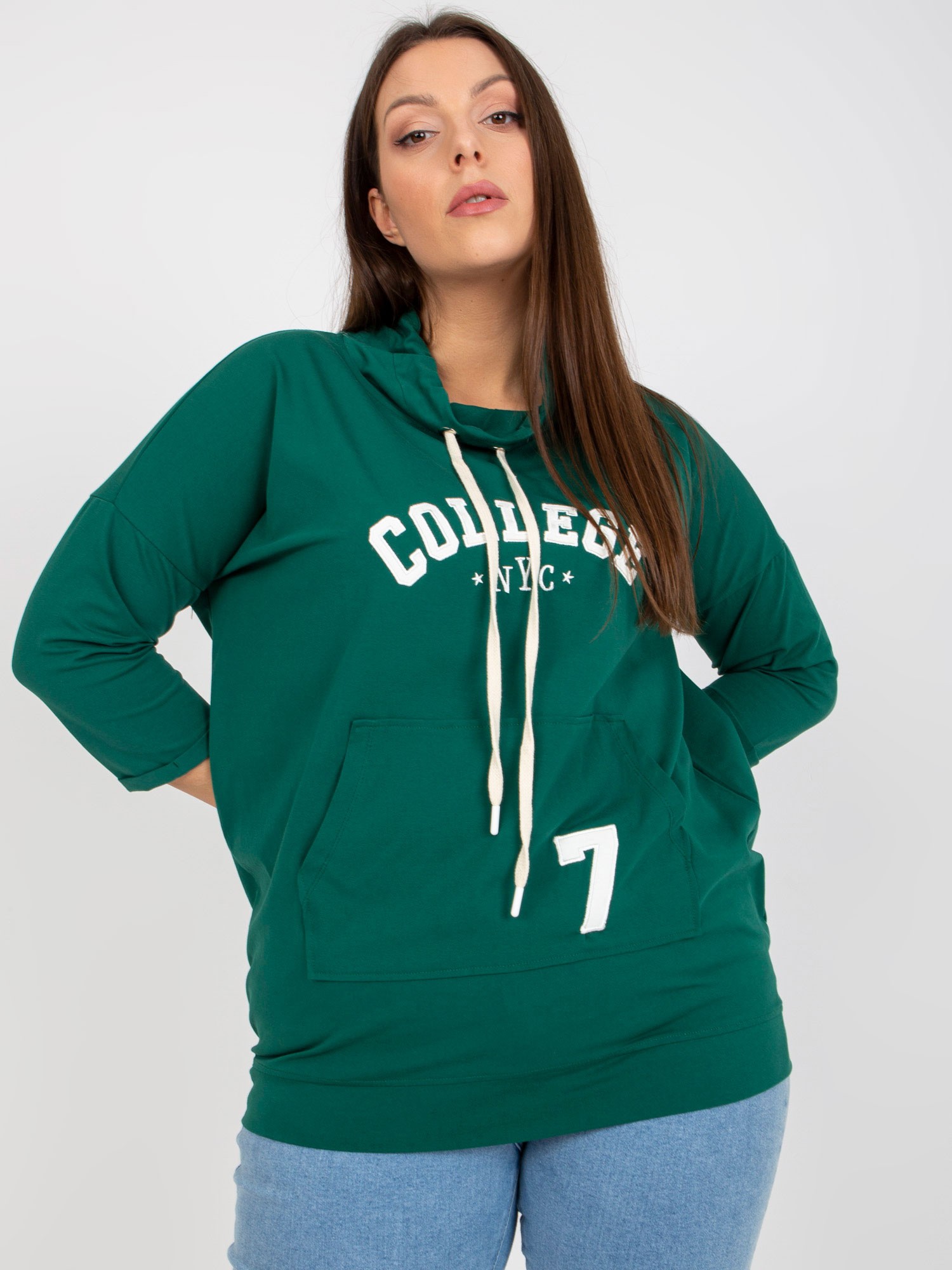 Dark green plus size blouse in sporty style