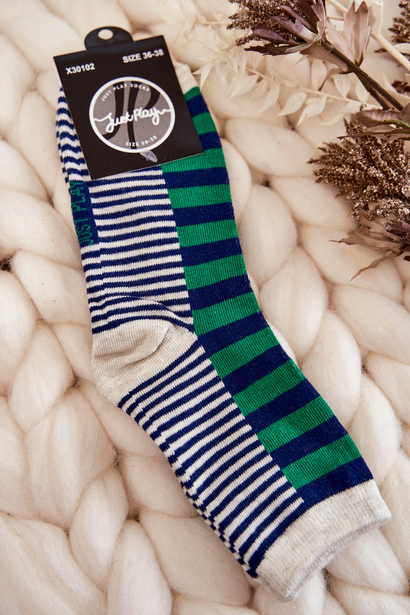 Women's classic socks with stripes and stripes Green