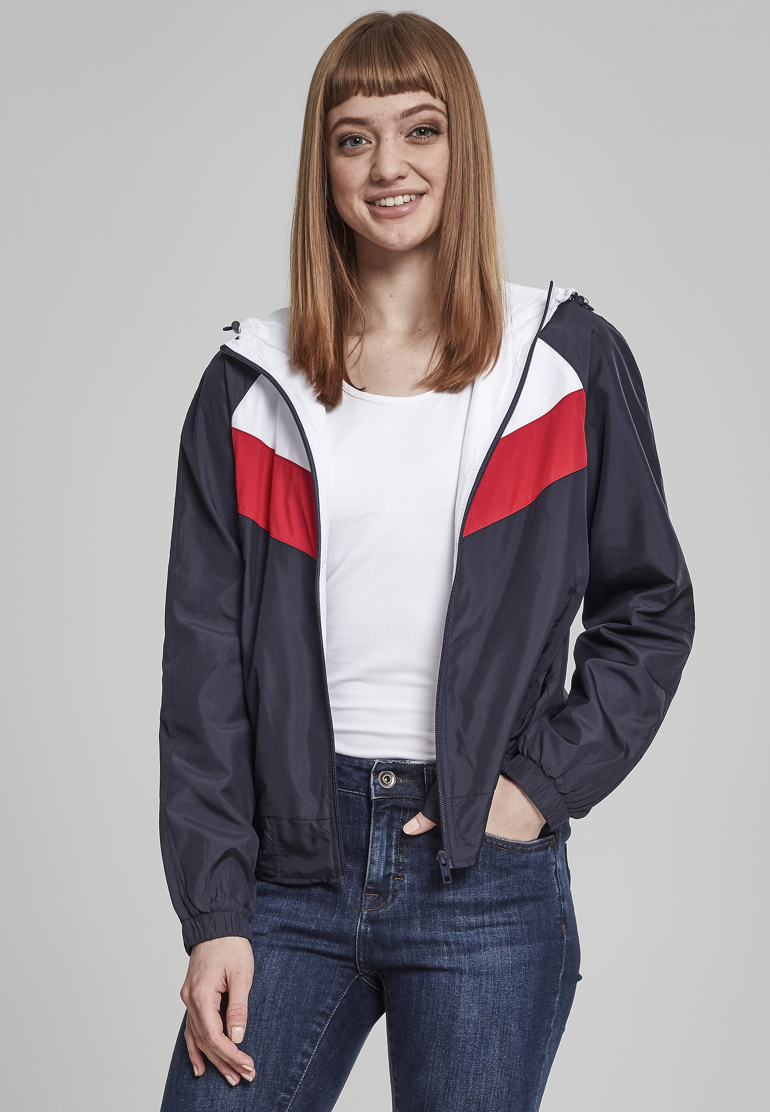 Women’s 3-Tone Windbreaker Navy/White/Fiery Red