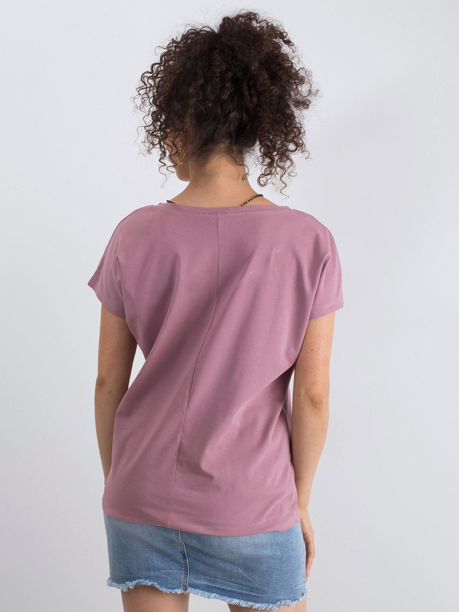 Murdare din bumbac roz V-gât t-shirt