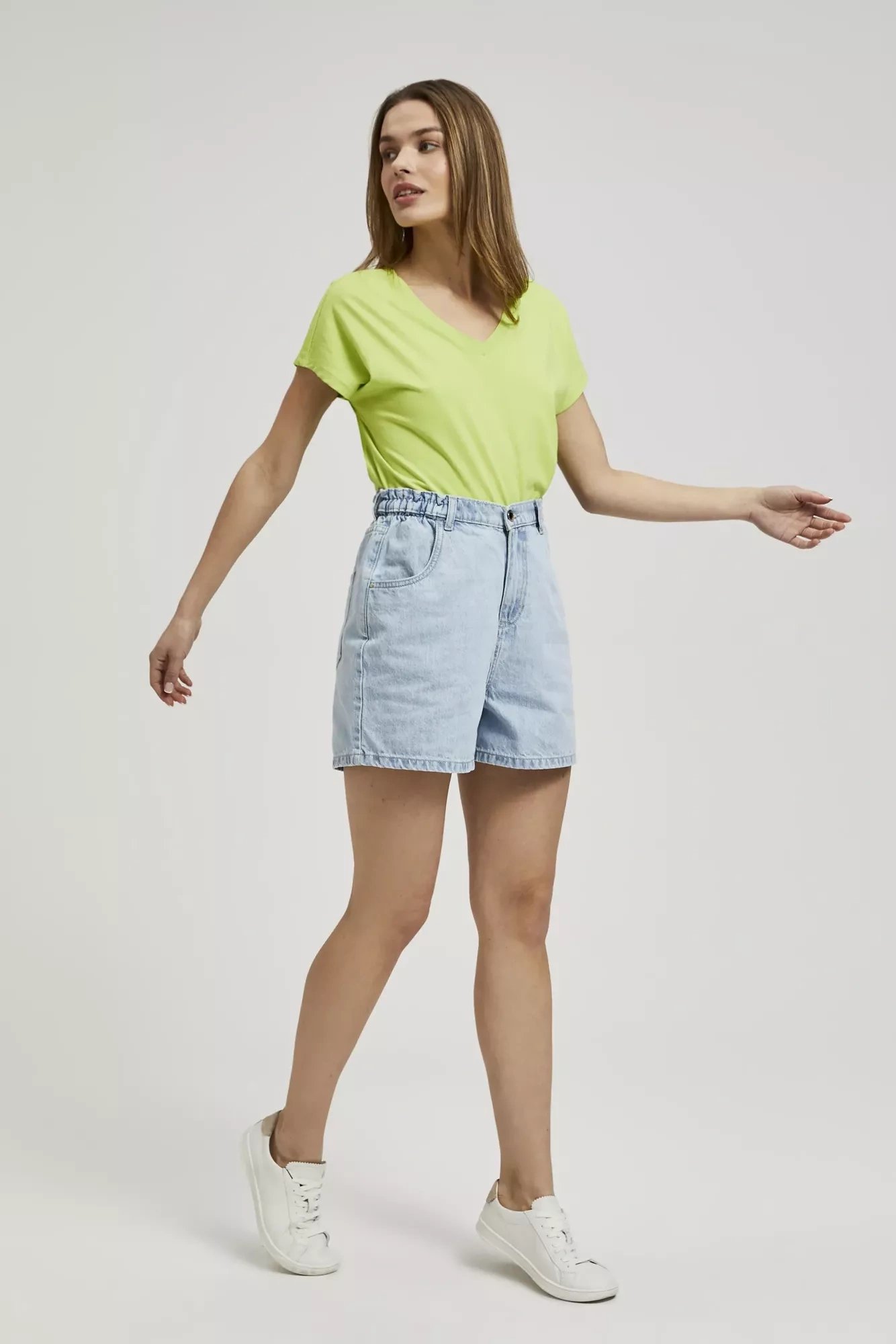 Women's denim shorts with high waist MOODO - light blue