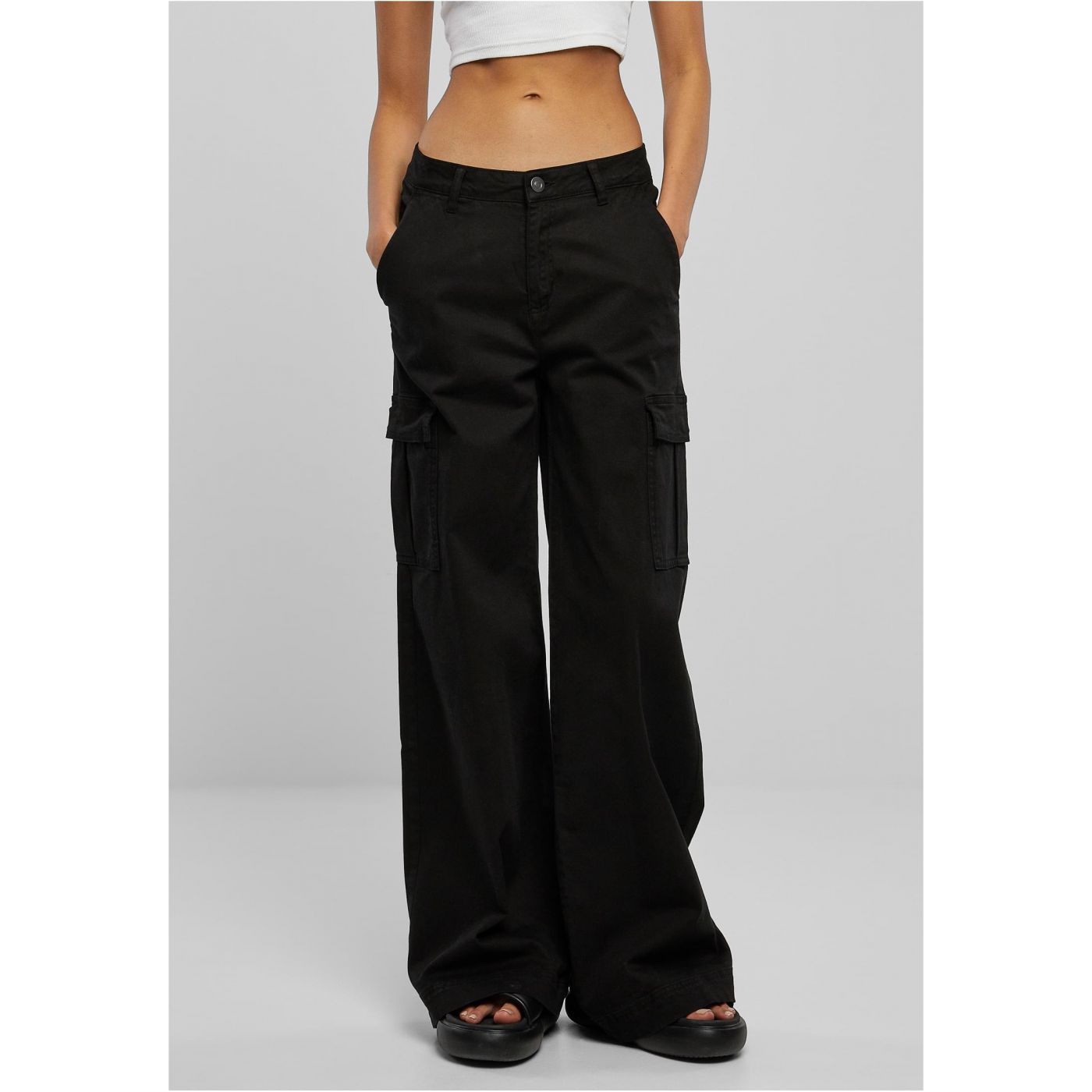 Women's High-waisted And Wide-leg Twill Trousers Black