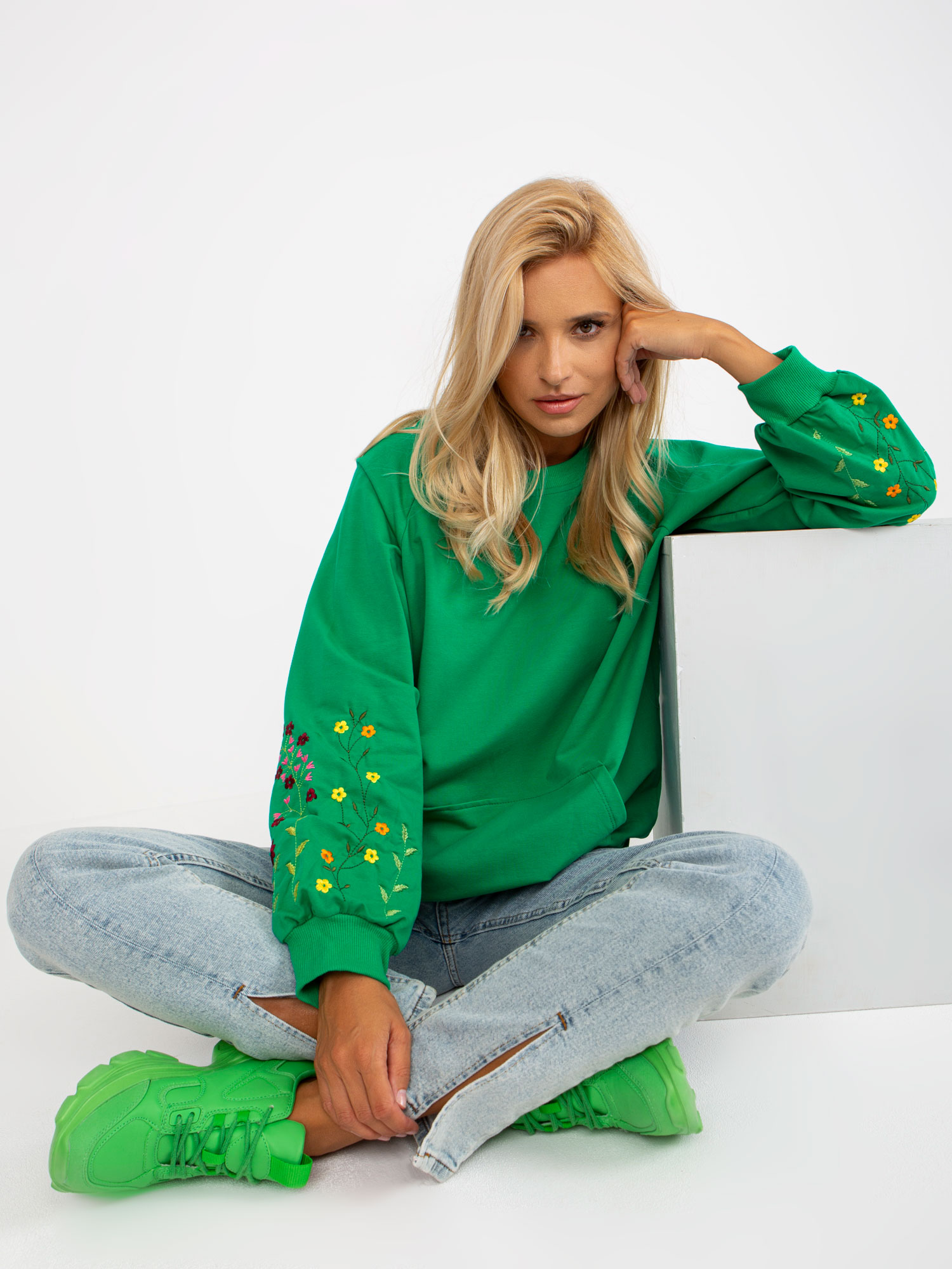 Green sweatshirt without hood with embroidery RUE PARIS