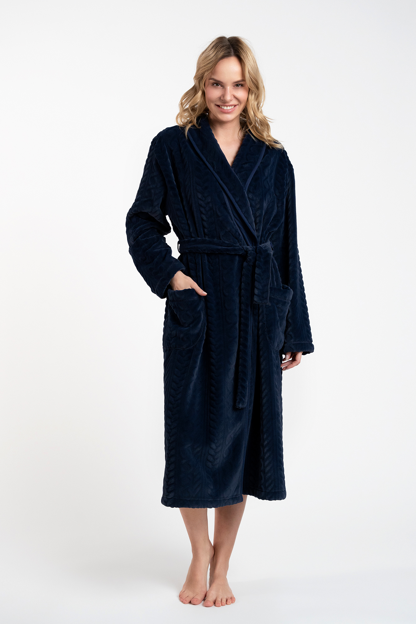 Women's bathrobe Bona with long sleeves - dark blue