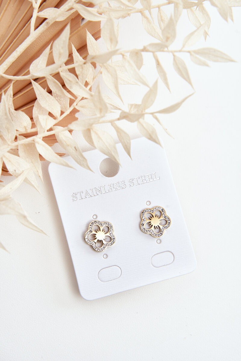 Floral earrings with zircons, gold