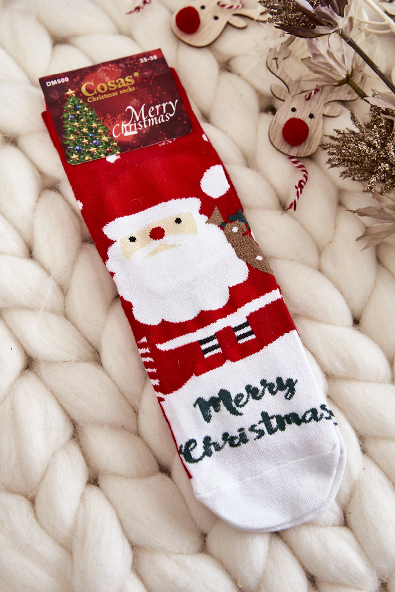 Women's Christmas socks Santa Claus with gifts Cosas red