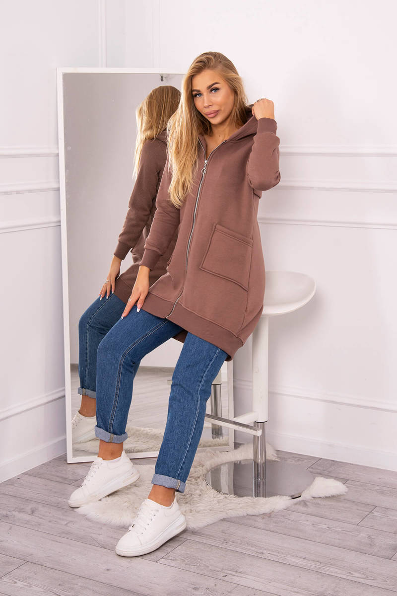 Insulated sweatshirt with zipper at the back mocca