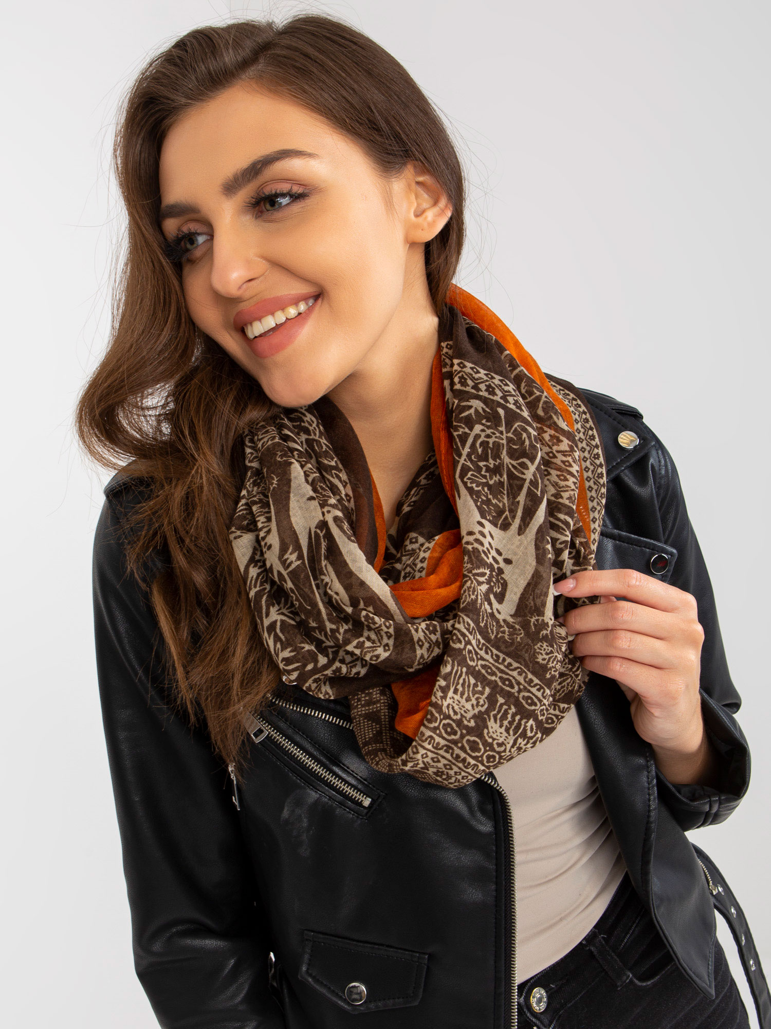 Brown scarf with print