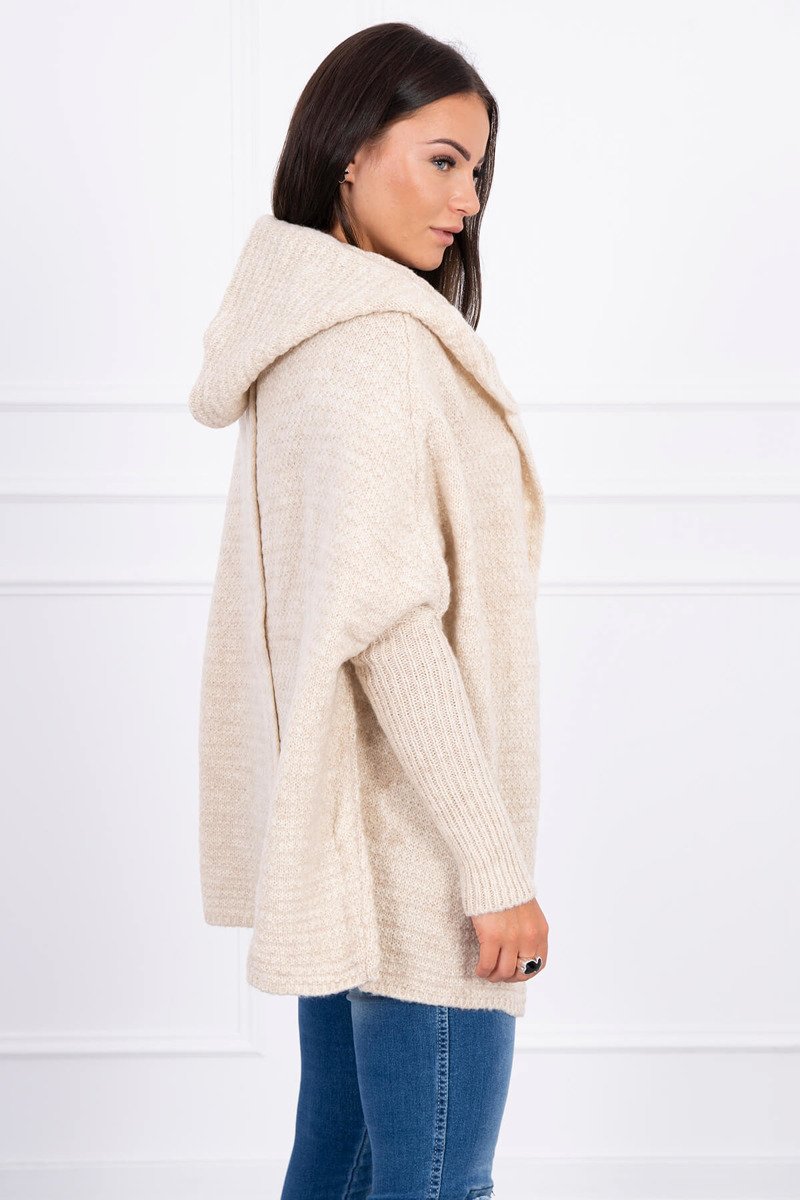 Sweater with hood and bat sleeves light beige
