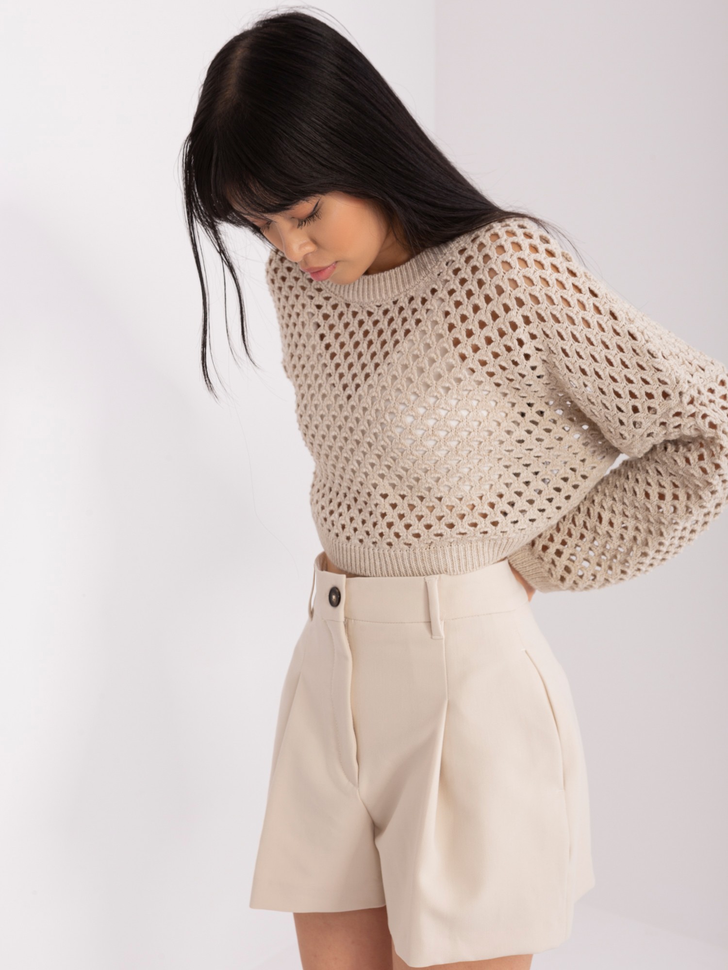 Summer Sweater Jano Beige With Openwork Pattern