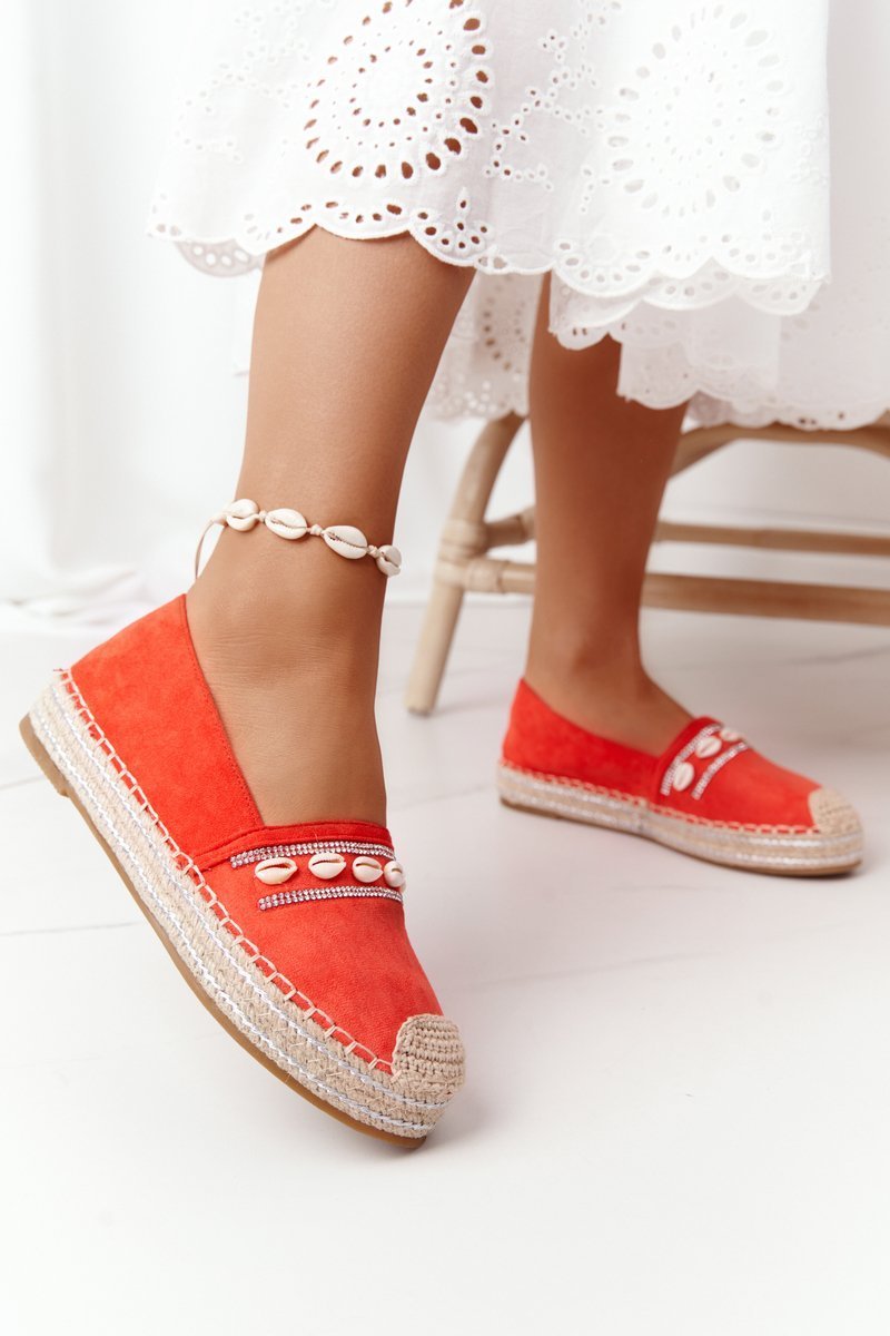 Platform espadrilles with shells coral seashell