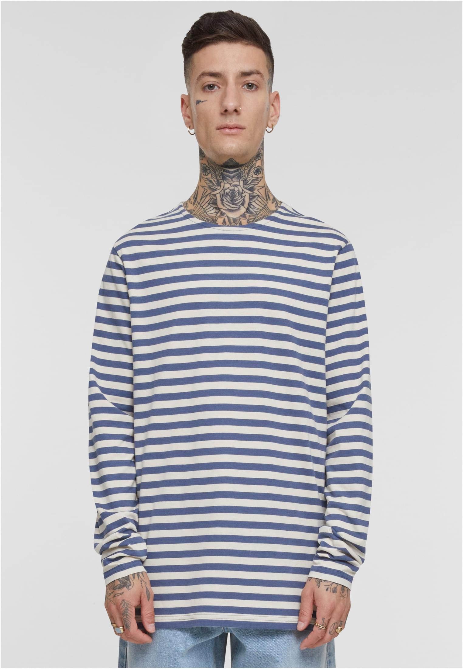Mens T-shirt Regular Stripe LS - white/blue