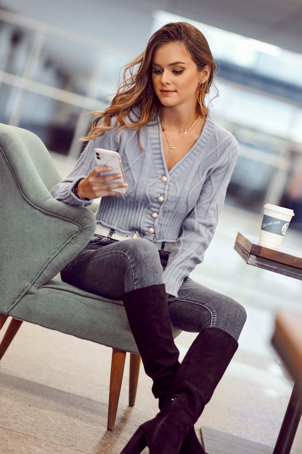 Short Blue Sweater With Buttons