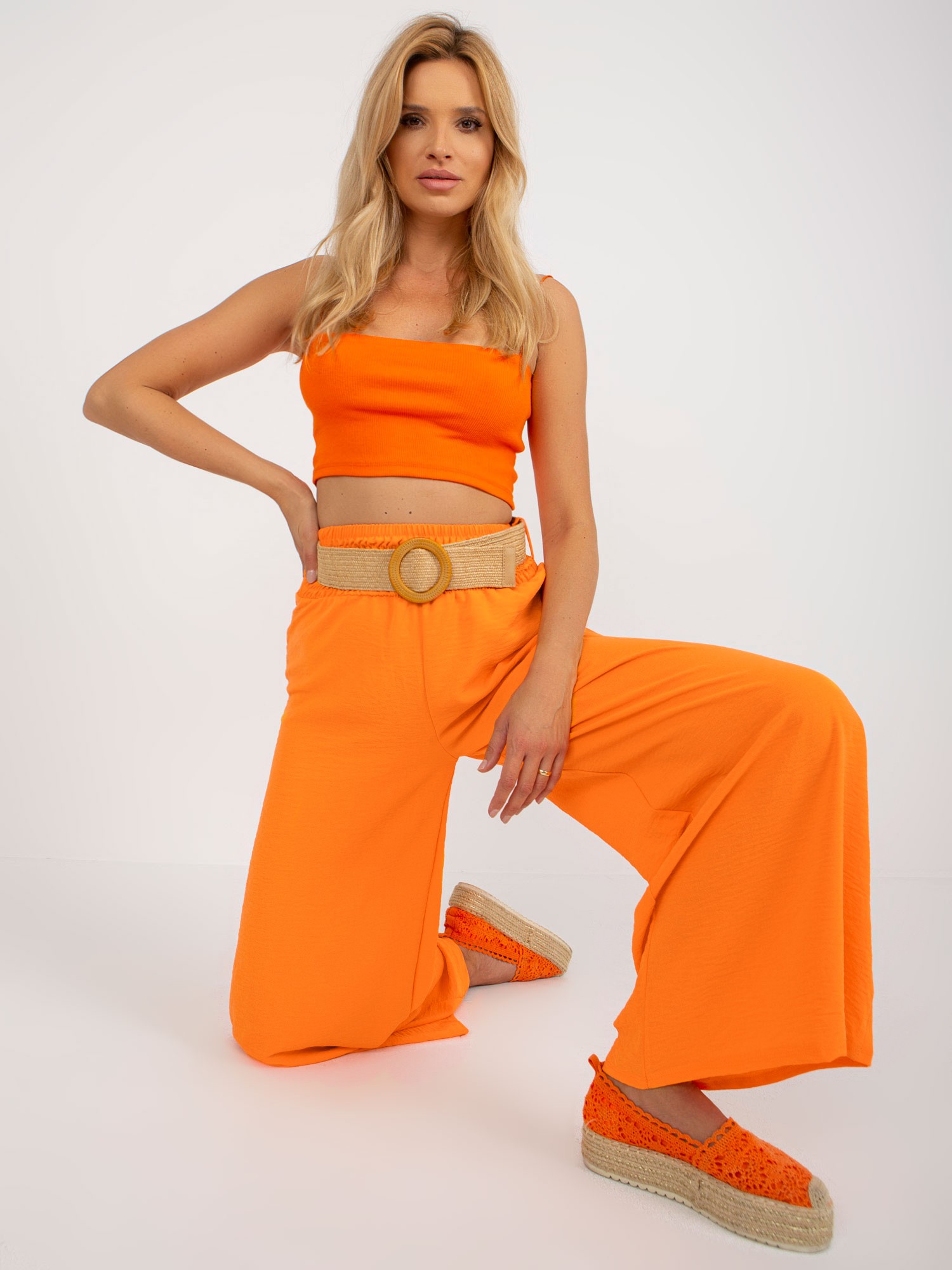 Orange Airy Trousers Made Of Palazzo Fabric