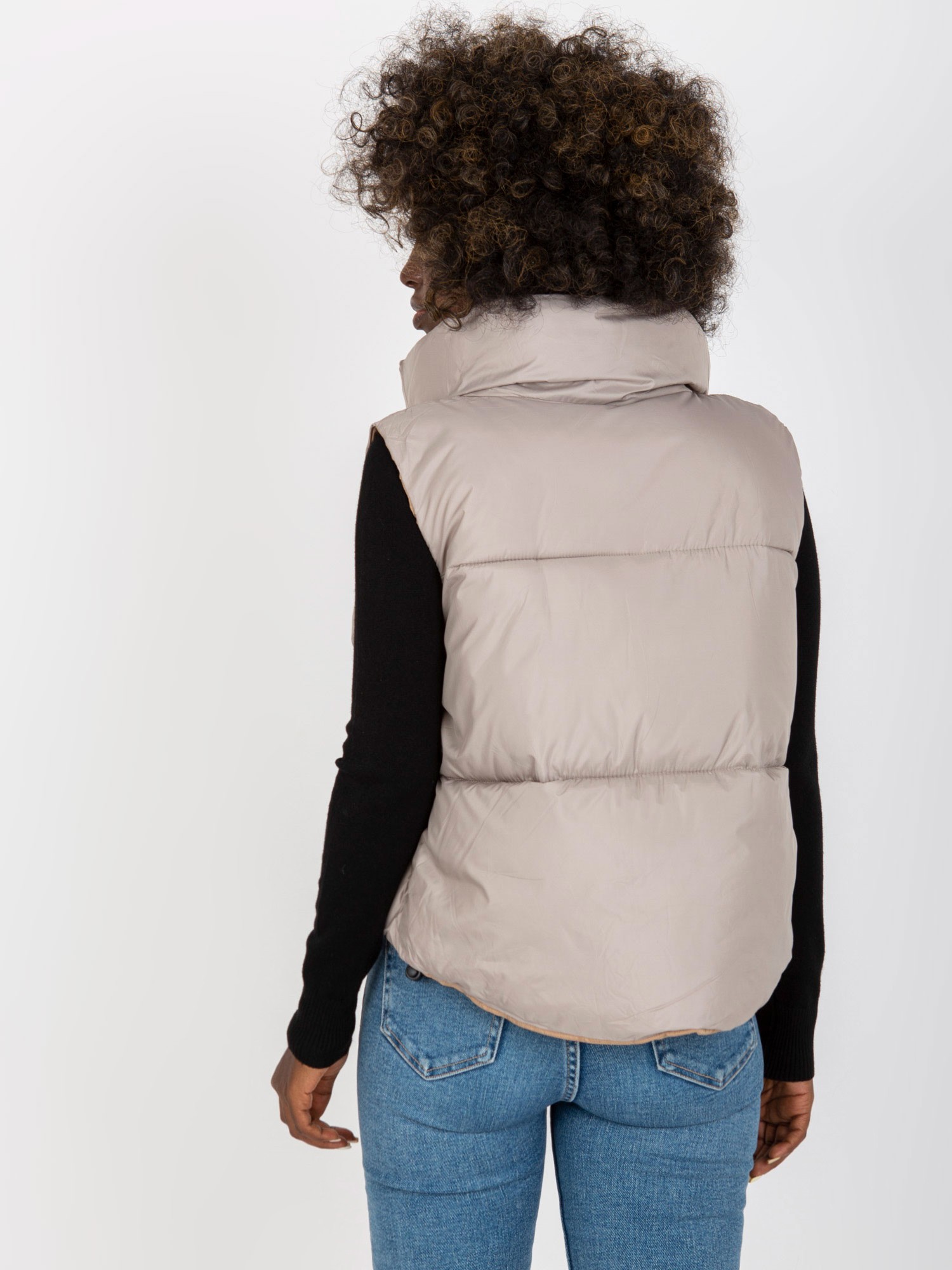Reversible, Light Gray Down Vest With Pockets