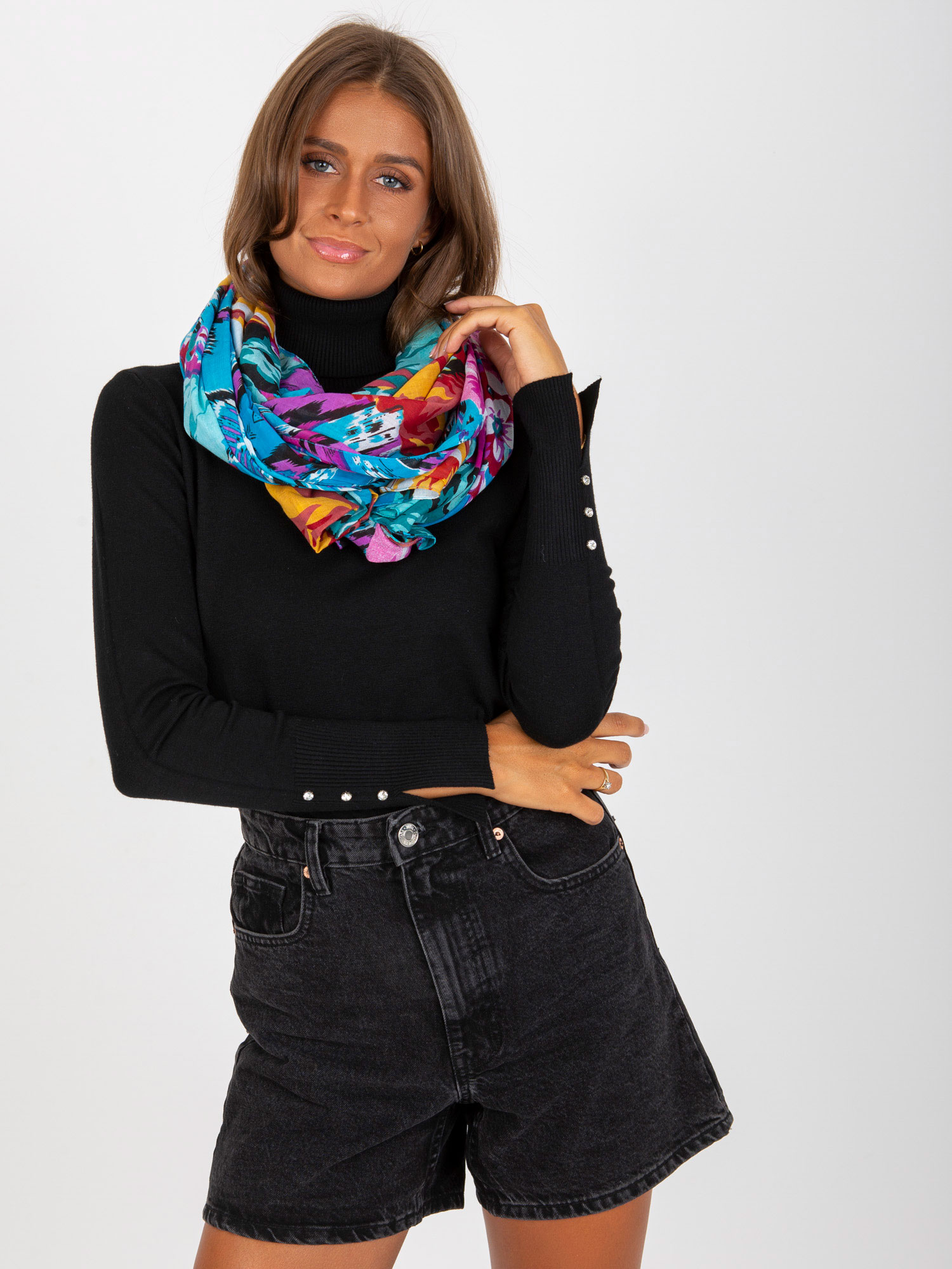 Women's turquoise and fuchsia floral scarf