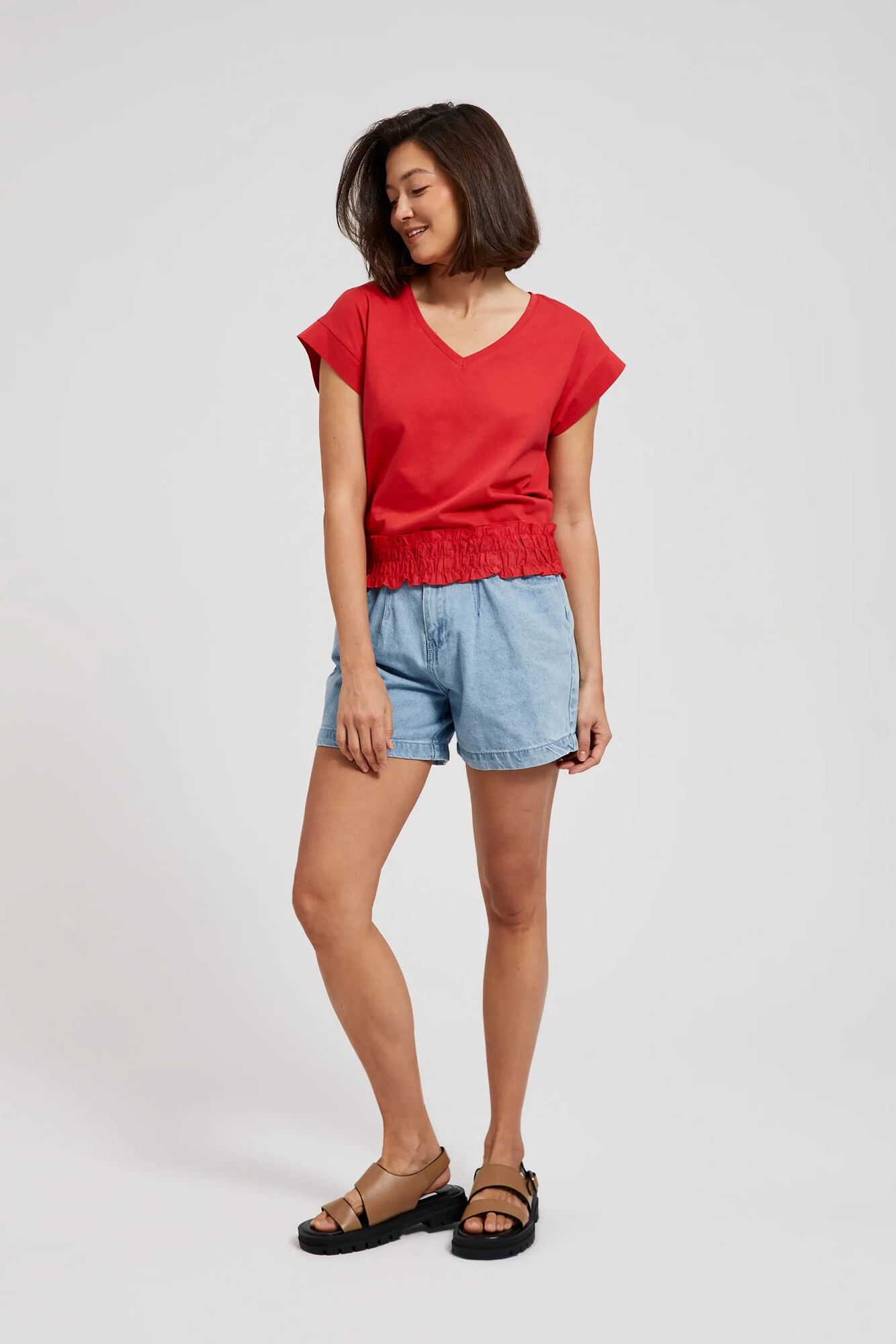 Women's T-shirt with elastic waistband MOODO - red