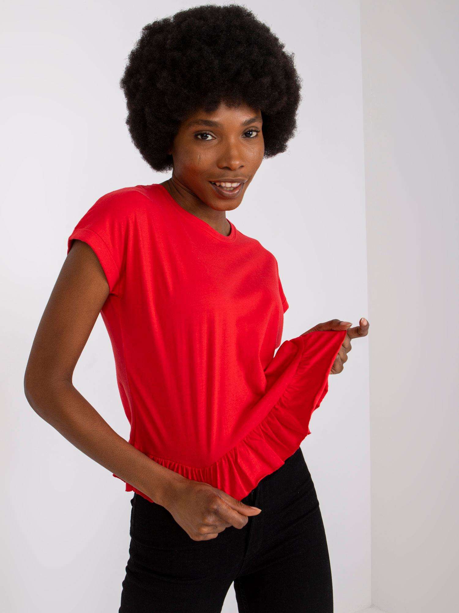 Red Women's T-shirt With Ruffles Hierro