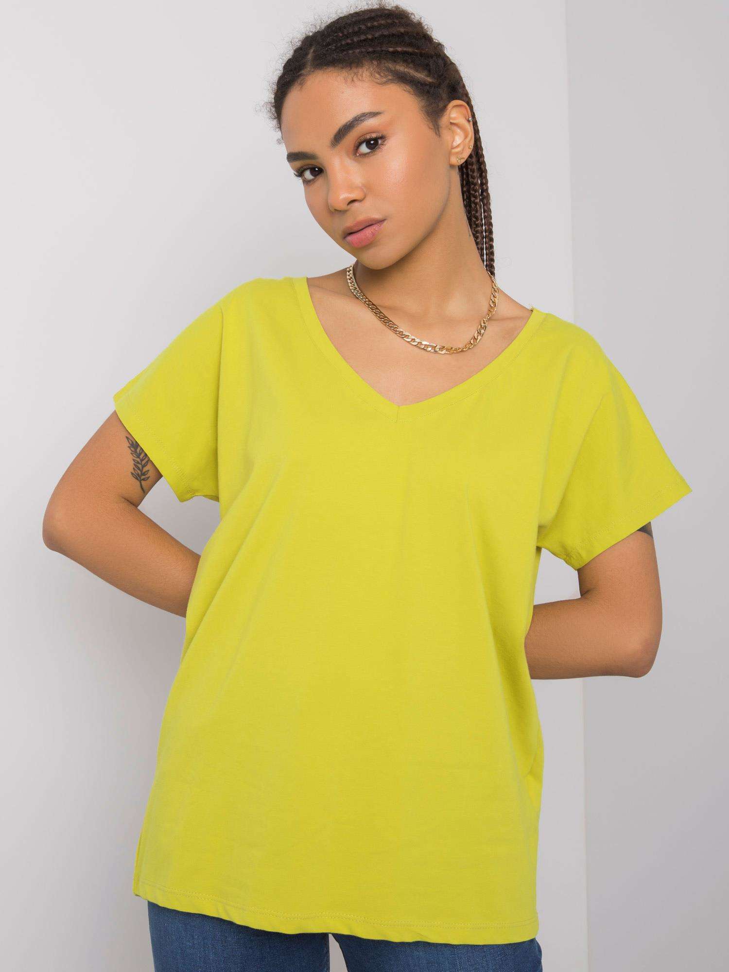 Cotton T-shirt With V-neck, Light Green