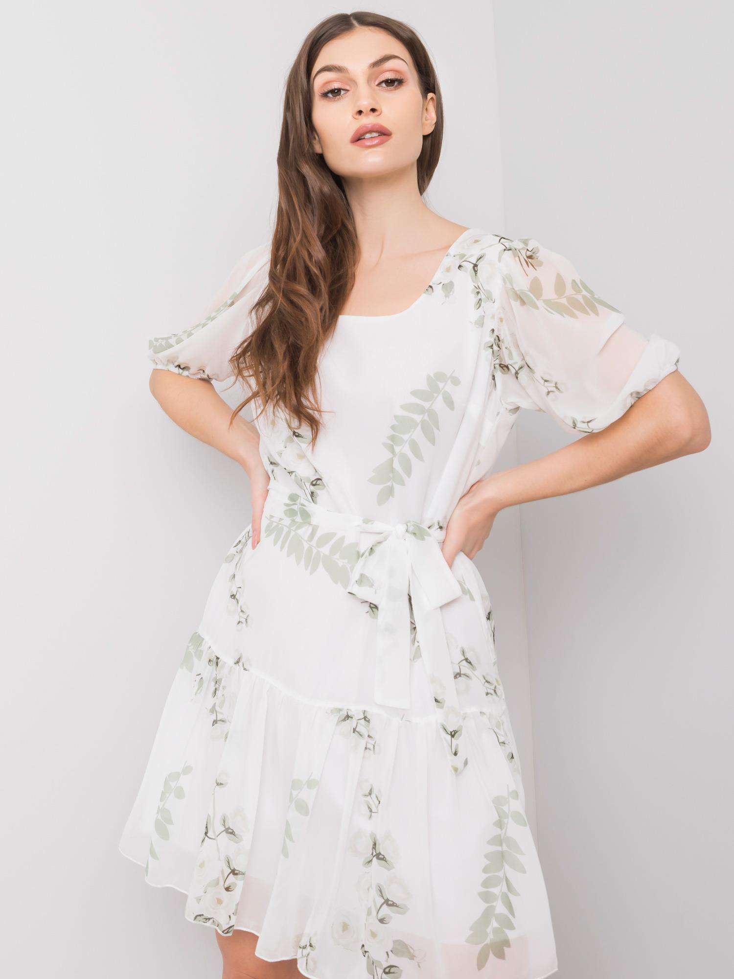 Levně Dámské bílé šaty s květinami