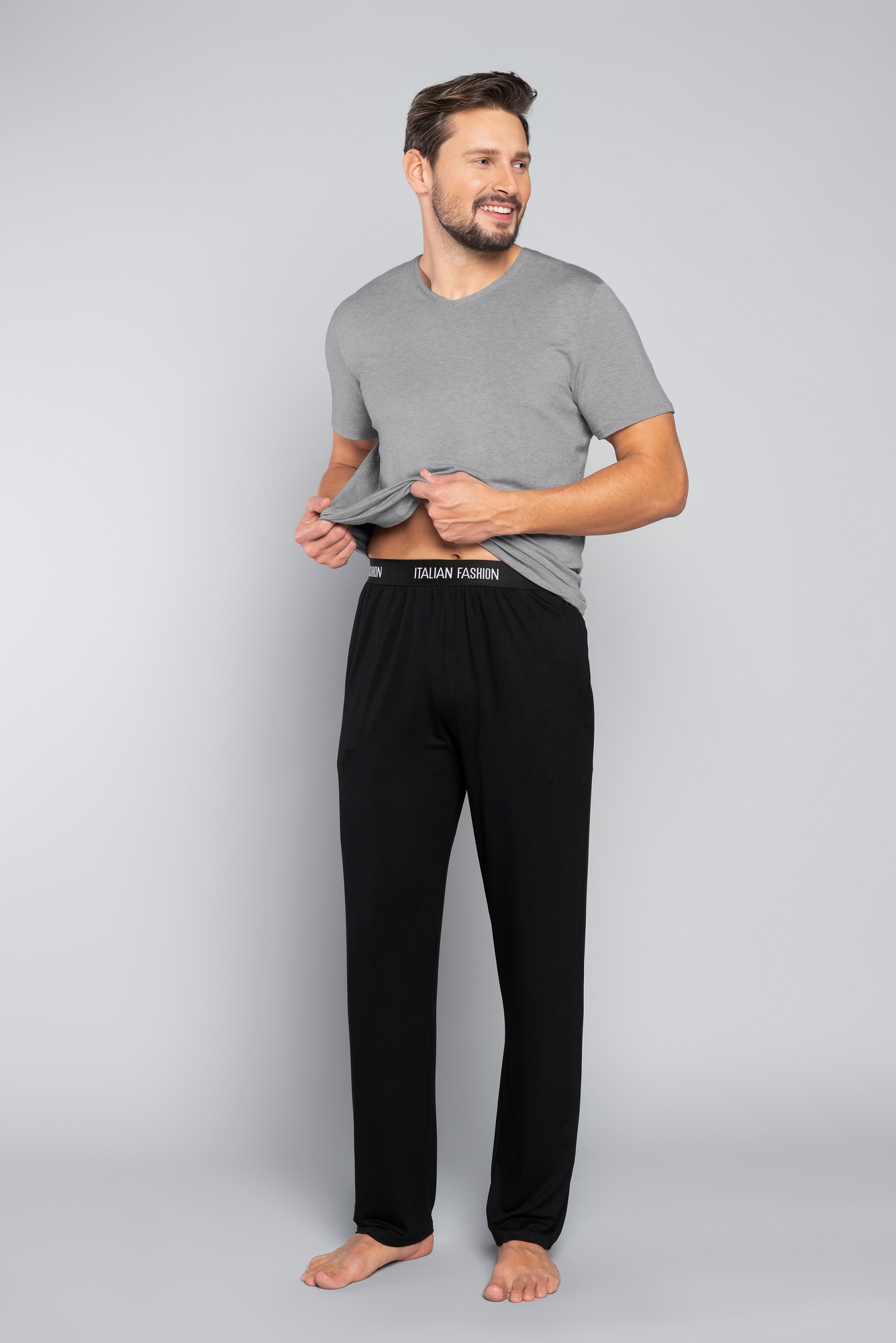 Men's pyjamas Dallas, short sleeves, long pants - melange/black