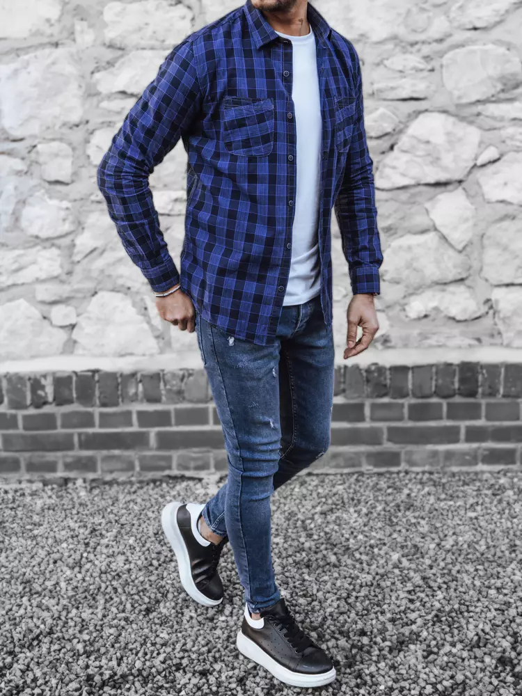 Men's Navy and Indigo Shirt Dstreet