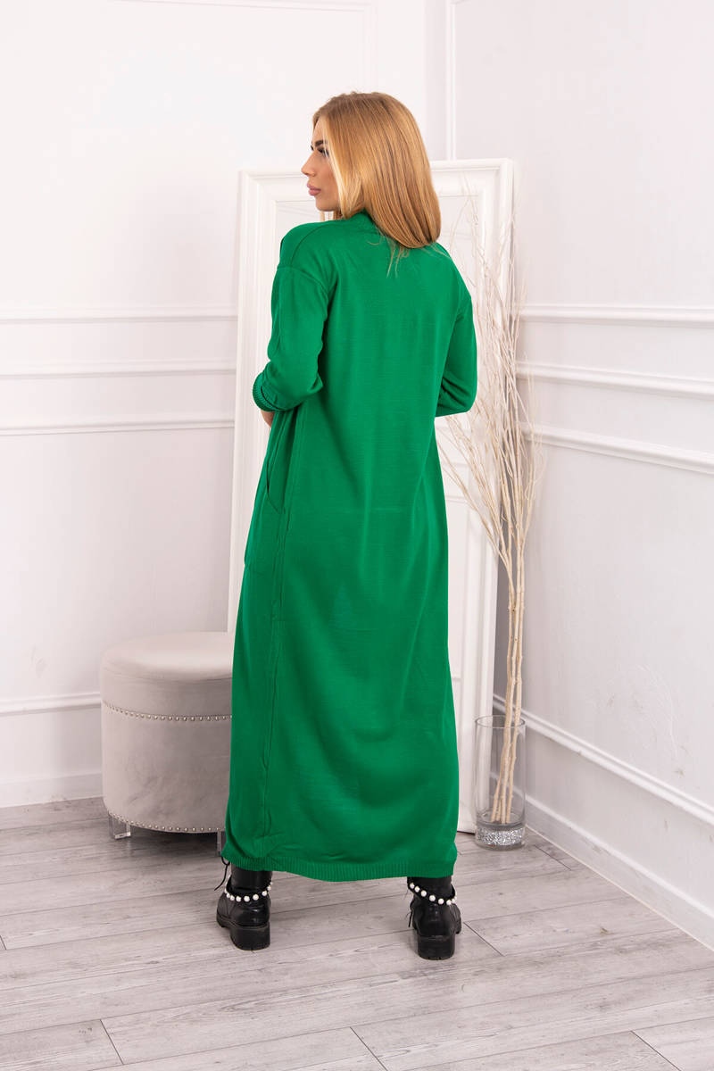 Long sweater with waist tie in green color