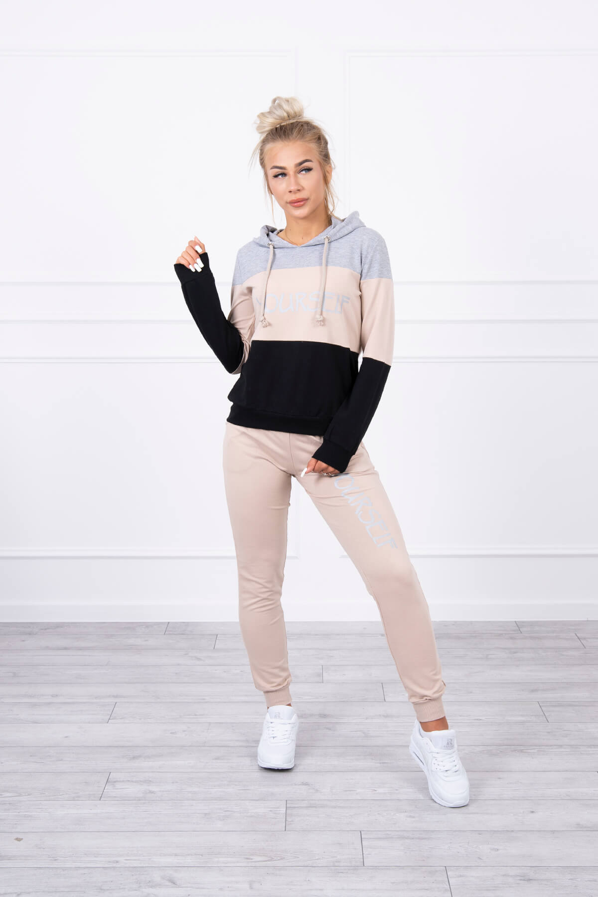 Set with print Yourself gray+beige