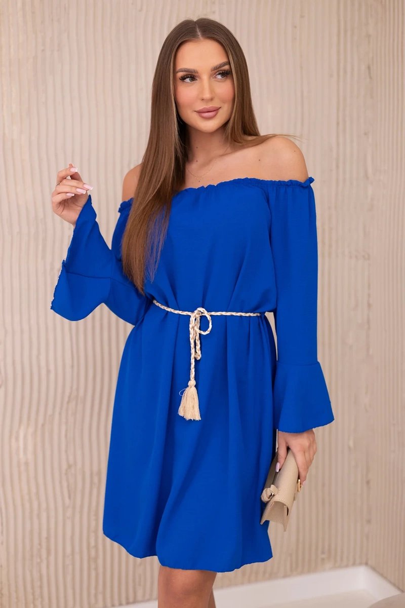 Dress tied at the waist with a string cornflower blue