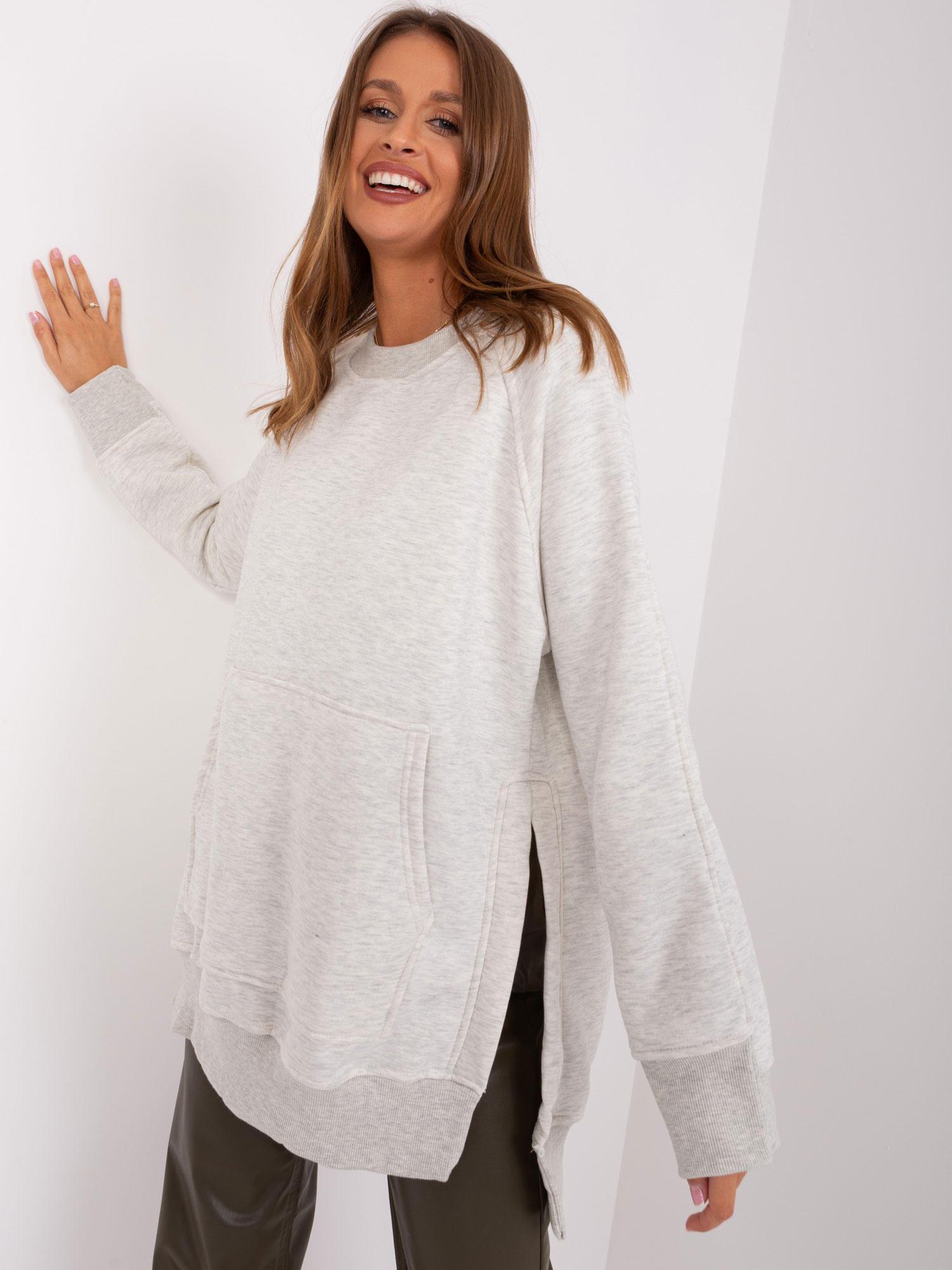 Light Grey Melange Sweatshirt With Slits