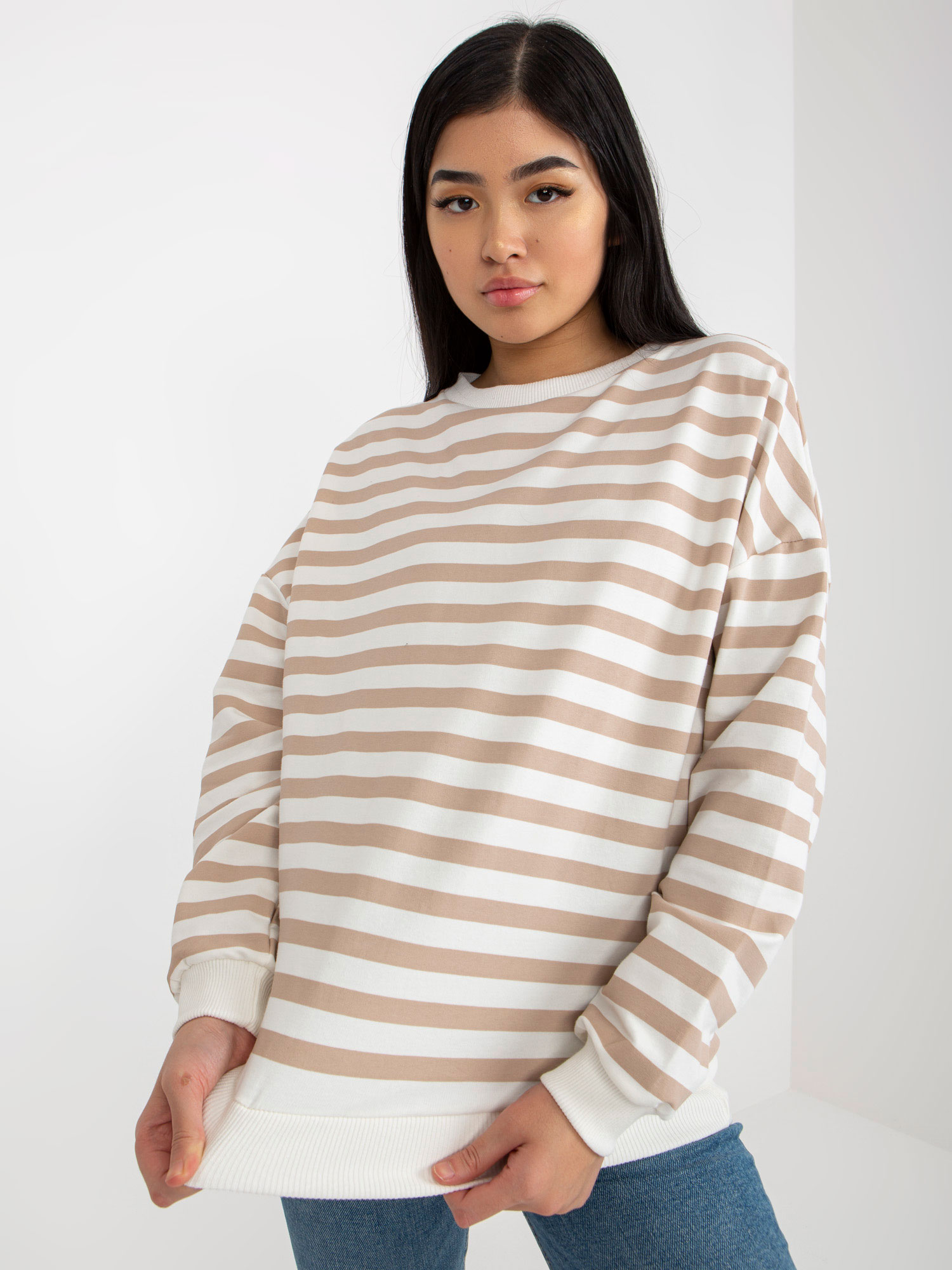 Ecru-beige Women's Basic Sweatshirt RUE PARIS Without Hood