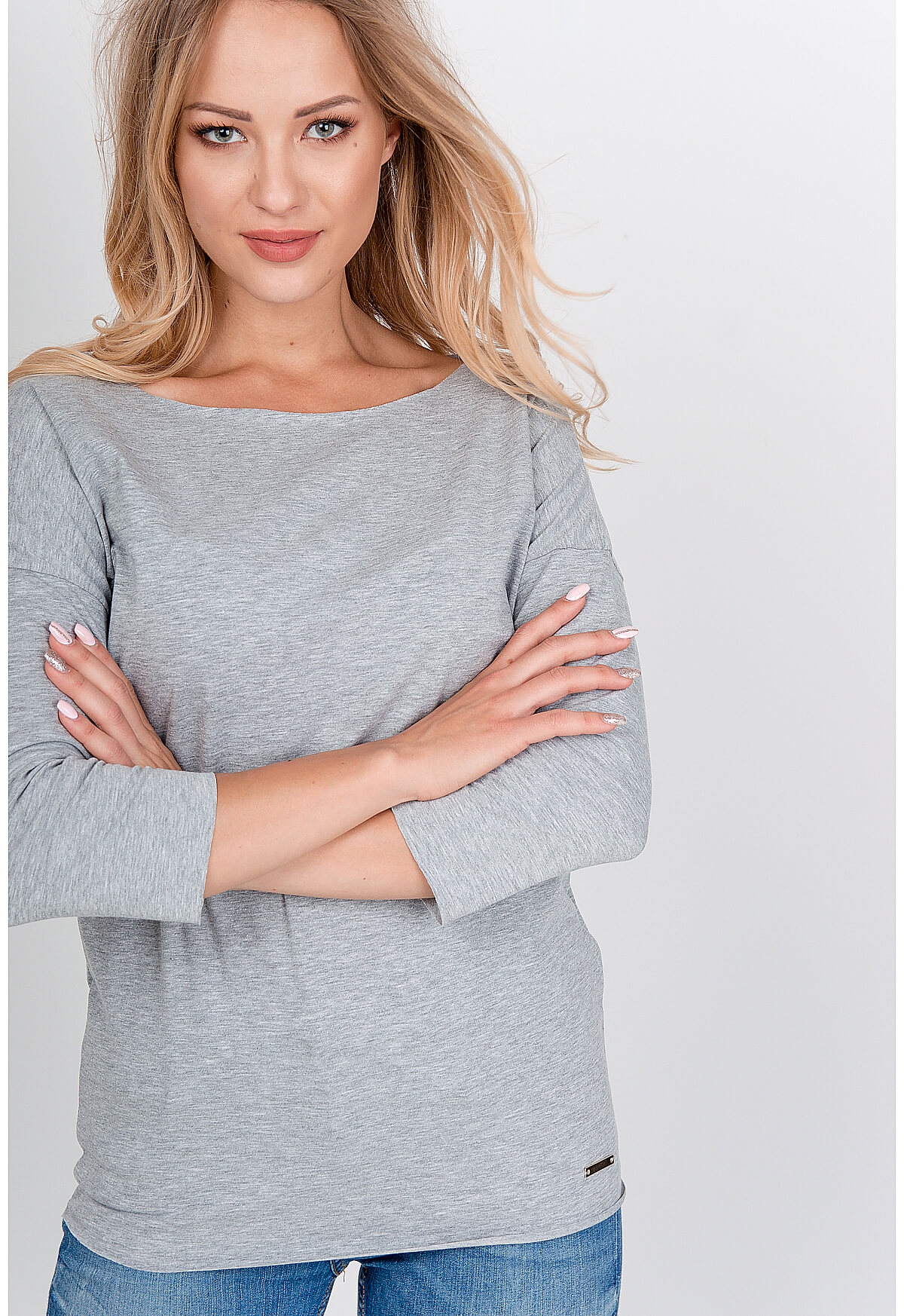 Elegant women's blouse with 3/4 sleeves - gray,