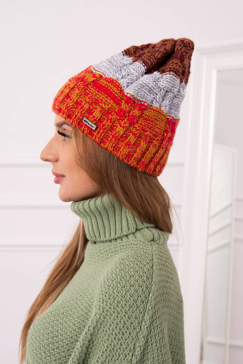 Beanie with fleece Dolores K303 red+dark gray+camel
